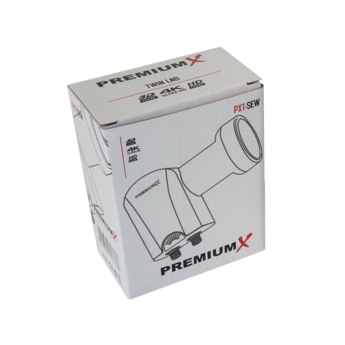 PremiumX DELUXE100 Satellitenantenne 100 cm Aluminium Hellgrau + Twin LNB PXT-SEW 0,1 dB Digital Sat Empfangskopf WE weiß + 4x F-Stecker