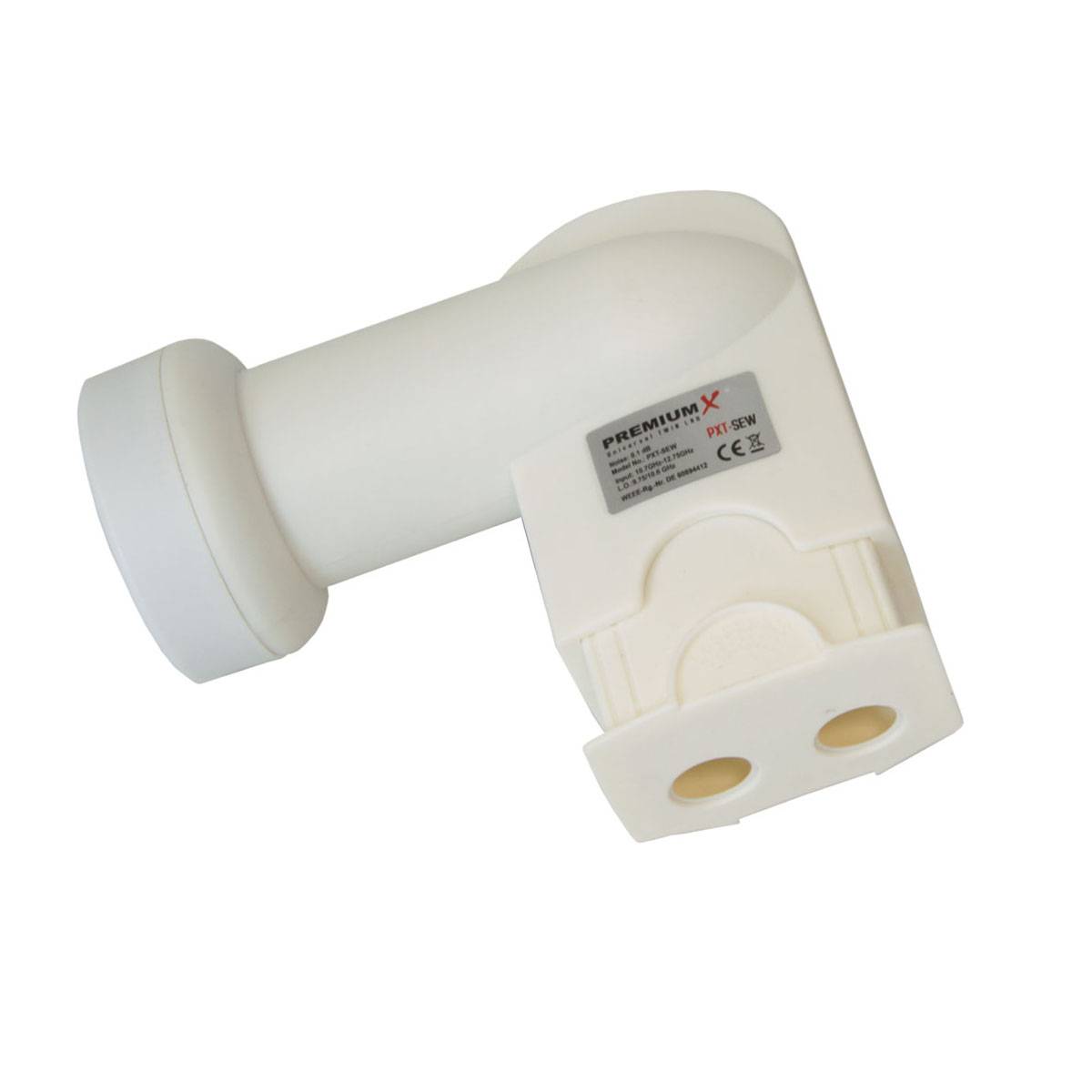 PremiumX DELUXE100 Satellitenantenne 100 cm Aluminium Hellgrau + Twin LNB PXT-SEW 0,1 dB Digital Sat Empfangskopf WE weiß + 4x F-Stecker