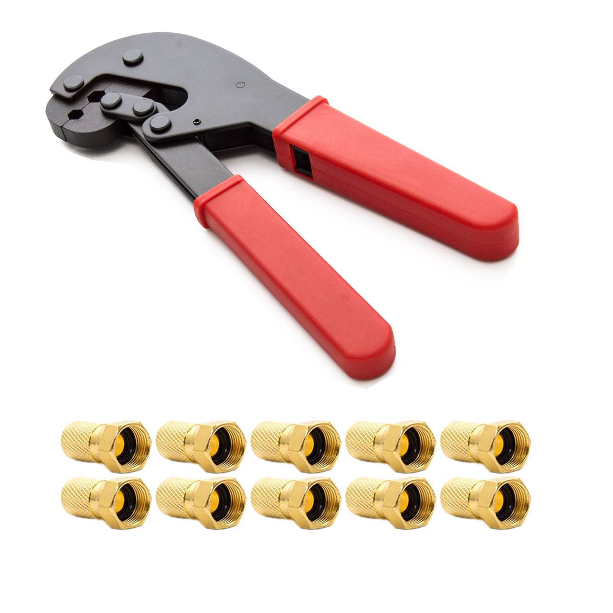 PremiumX PX-106C Krimpzange Crimpzange SAT Werkzeug für Satellitenkabel Presszange Crimping-Tool 10x F-Stecker