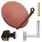 PremiumX Satelliten-Komplettanlage 80cm Satellitenschüssel Ziegelrot Quad LNB 8x F-Stecker Wandhalter 25cm, SAT bis 4 Teilnehmer PremiumX Satelliten-Komplettanlage 80cm Satellitenschüssel Ziegelrot Quad LNB 8x F-Stecker Wandhalter 25cm, SAT bis 4 Teilnehmer