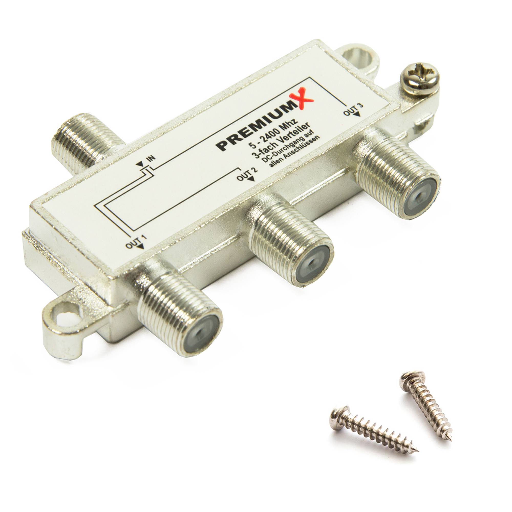 PremiumX Switch 3-fach Verteiler 5-2400 MHz SAT Umschalter Digital Kabel HDTV 4K
