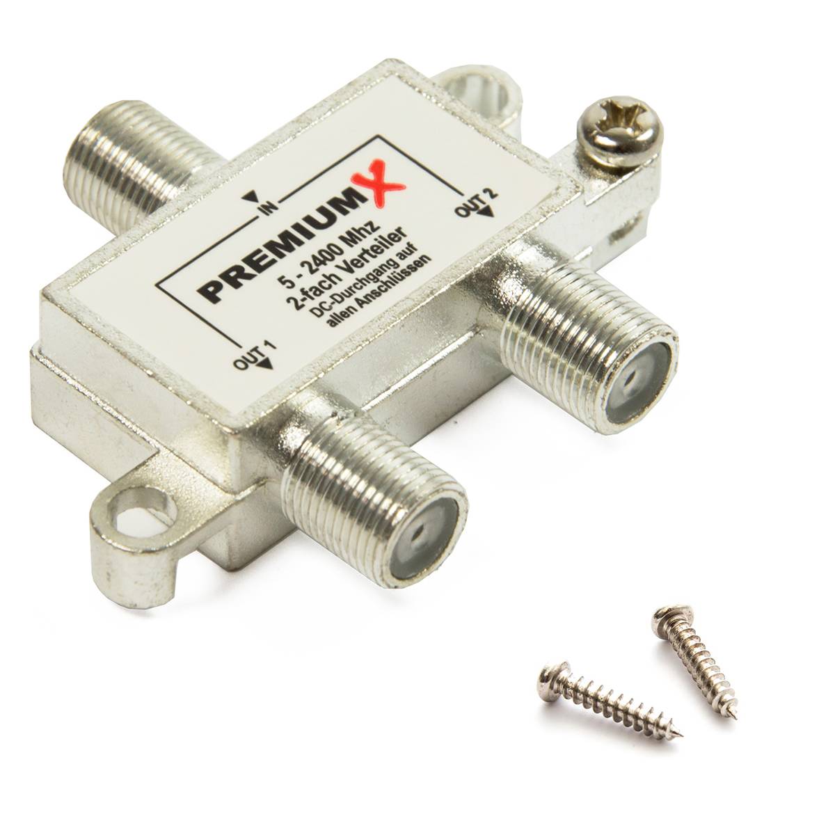 PremiumX Switch 2-fach Verteiler 5-2400 MHz SAT Umschalter Digital Kabel HDTV 4K inkl. 3 F-Stecker