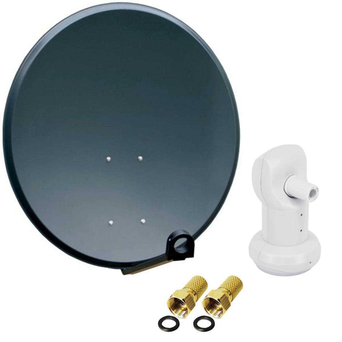 PremiumX Satelliten-Komplettanlage PXS45 Satelliten-Antenne 45cm Stahl Anthrazit Single LNB 2x F-Stecker
