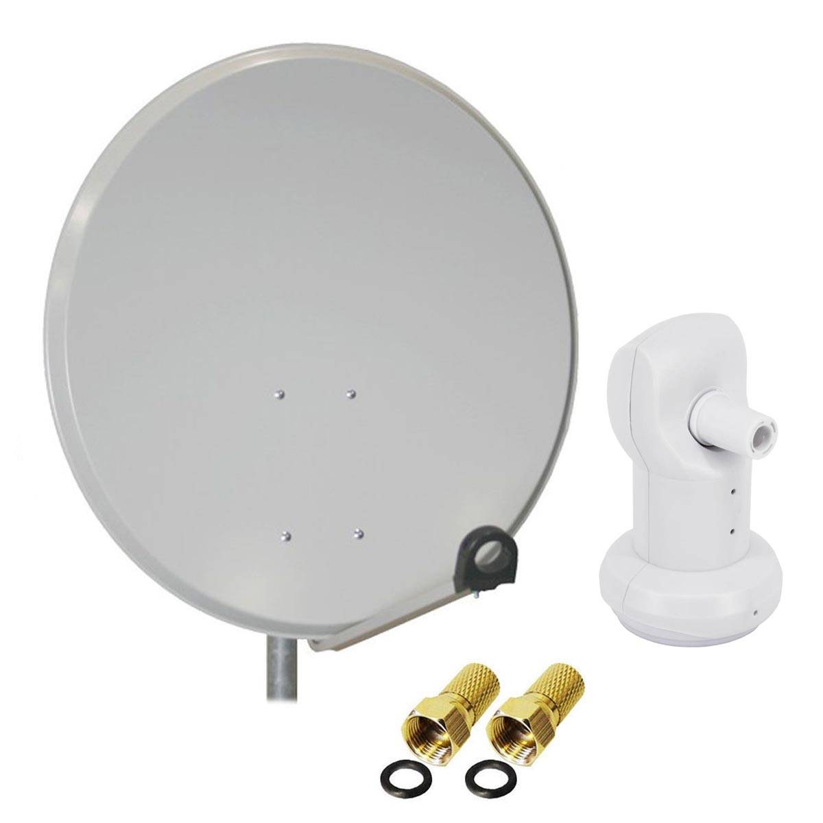 PremiumX Satelliten-Komplettanlage 60cm Satellitenantenne Stahl Hellgrau SAT Single LNB 2x F-Stecker