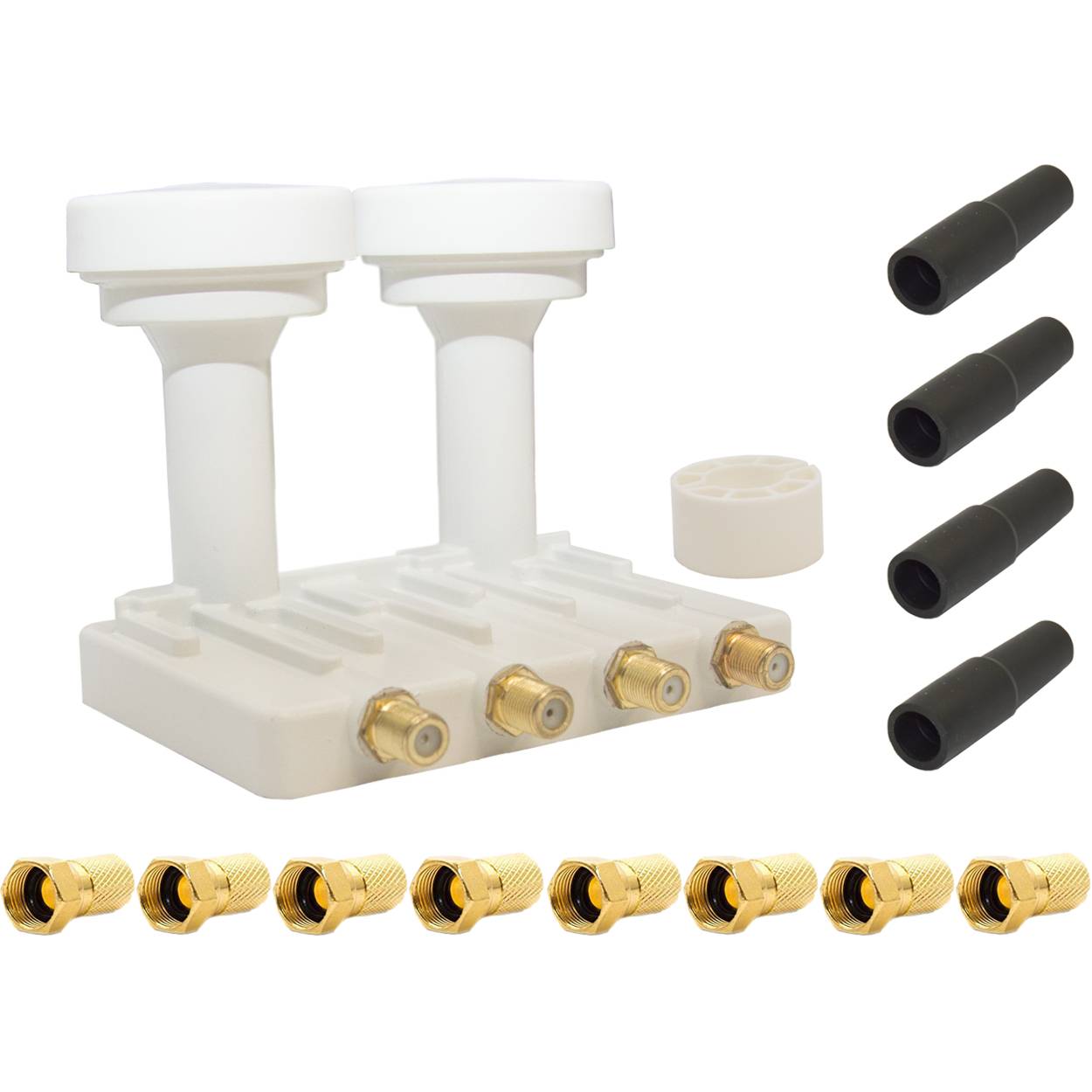 PremiumX Monoblock Quad PXMB-6QW LNB 0,1dB Astra 19,2° Hotbird 13° 4 Teilnehmer 3D UHD 4K 8x F-Stecker 4x Gummitülle