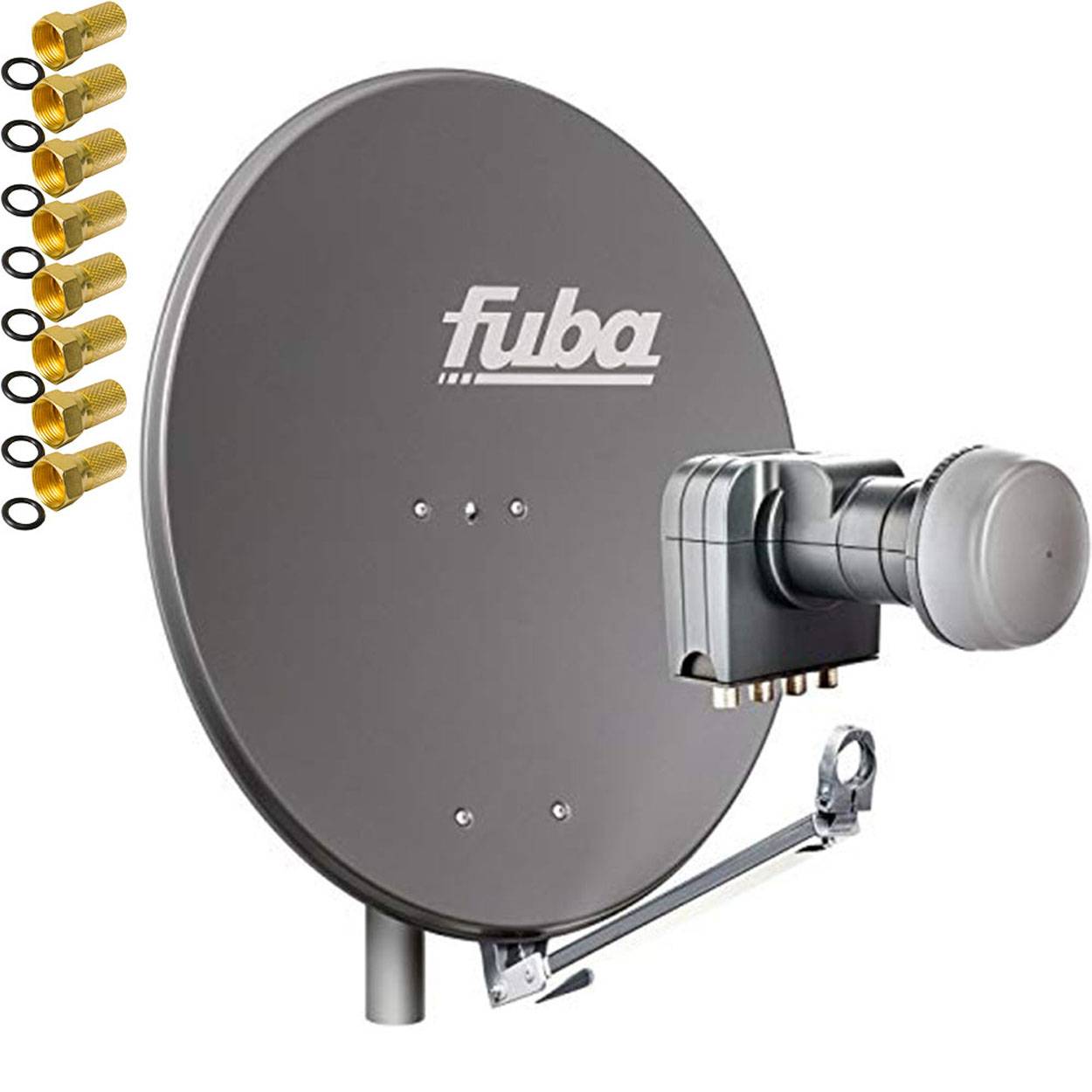 Fuba DAL 804 A Sat Satelliten Anlage Alu Anthrazit Schüssel Quad LNB DEK 417 4 Teilnehmer HDTV 4K 3D kompatibel