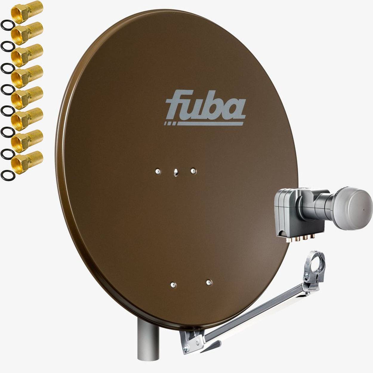 Fuba DAL 804 B Sat Satelliten Anlage Schüssel Alu Braun Quad LNB DEK 417 4 Teilnehmer HDTV 4K 3D kompatibel
