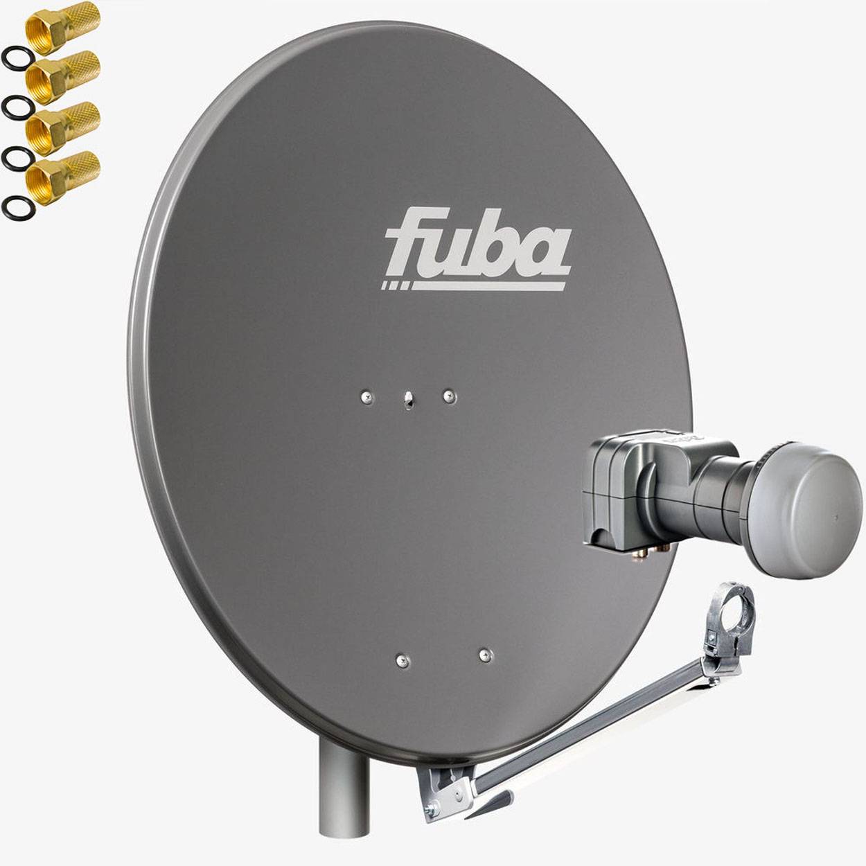 Fuba DAL 802 A + Twin LNB Sat Satelliten Anlage Schüssel DEK 217 2 Teilnehmer Alu Spiegel Anthrazit für 2 Teilnehmer HDTV 4K 3D kompatibel Aluminiu