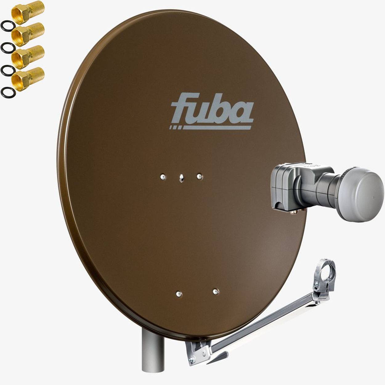Fuba DAL 802 B + Twin LNB Sat Satelliten Anlage Schüssel DEK 217 2 Teilnehmer Alu Spiegel Braun für 2 Teilnehmer HDTV 4K 3D kompatibel Aluminium