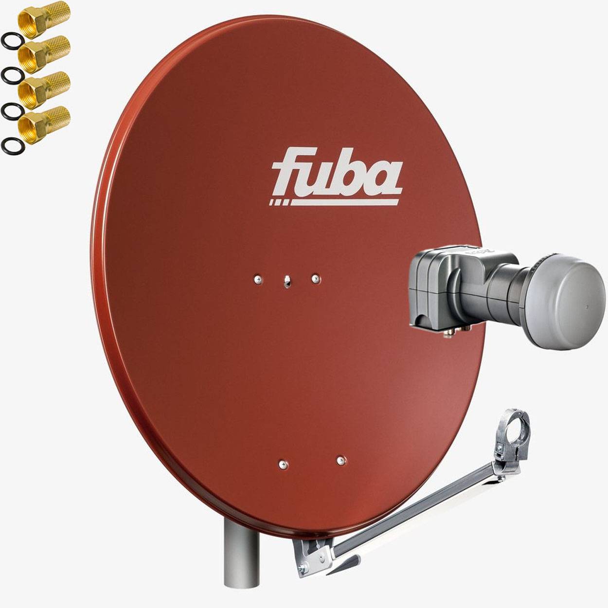 Fuba DAL 802 R + Twin LNB Sat Satelliten Anlage Schüssel DEK 217 2 Teilnehmer Alu Spiegel Rot für 2 Teilnehmer HDTV 4K 3D kompatibel Aluminium