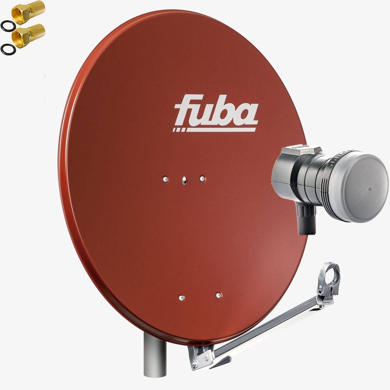 Fuba DAL 801 R + Single LNB Sat Satelliten Anlage Schüssel DEK 117 1 Teilnehmer Alu Spiegel Rot für 1 Teilnehmer HDTV 4K 3D kompatibel Aluminium