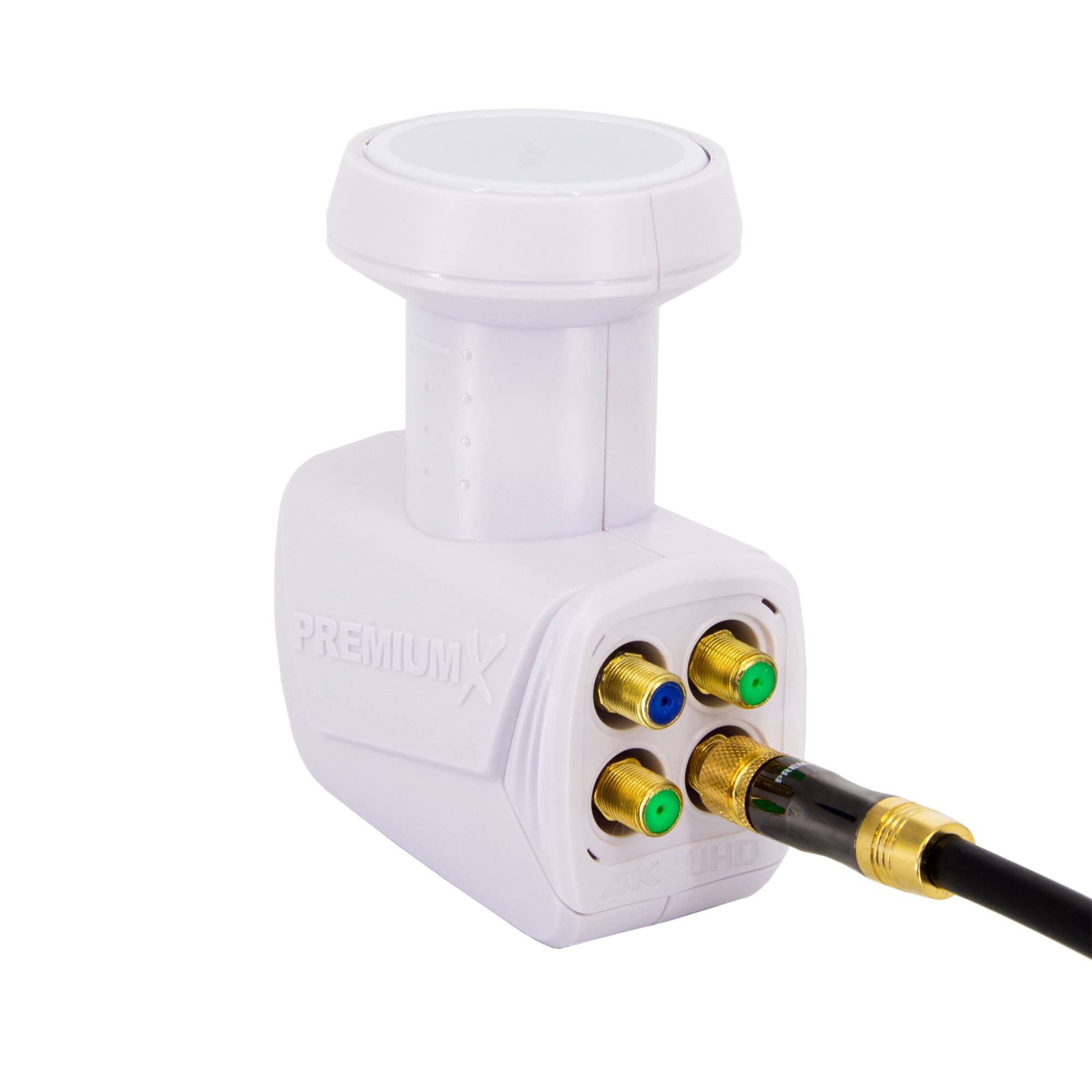 PremiumX Quad LNB PXQS-SEW Digital SAT für 4 Teilnehmer Weiß Quattro Switch 4-fach Empfangskopf 0,1dB DVB-S2 HDTV 4K Wetterschutz