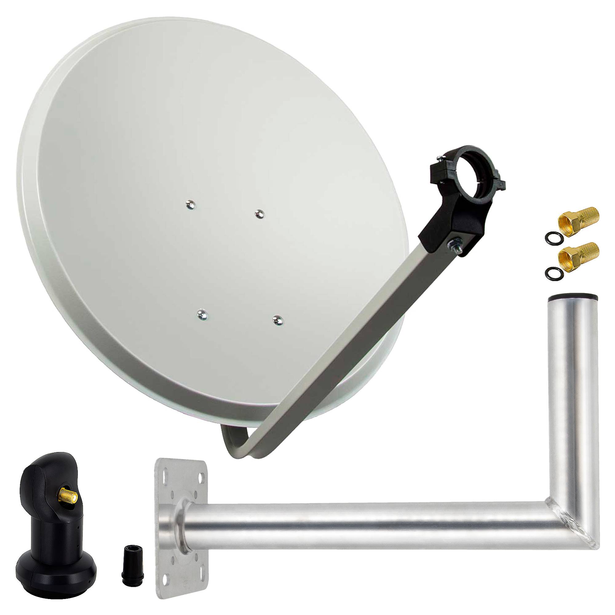 PremiumX Satelliten-Komplettanlage 60cm Hellgrau Satellitenantenne Satellitenschüssel Single LNB Wandhalter 45cm, SAT 1 Teilnehmer