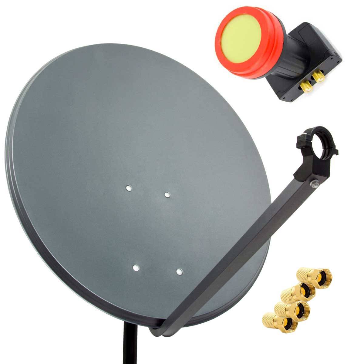 PremiumX 45cm Satelliten-Schüssel Stahl Anthrazit Sat-Antenne SUN Twin LNB Satelliten-Komplettanlage 4x F-Stecker 2 Teilnehmer