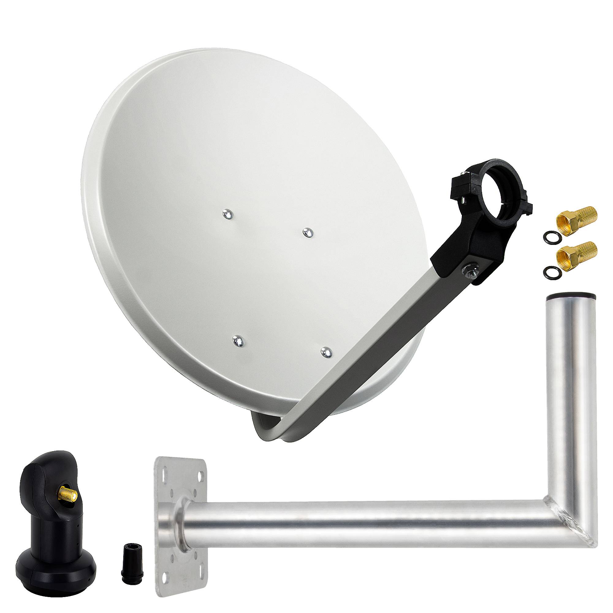 PremiumX SAT Anlage 45cm Hellgrau Satellitenantenne Stahl Satellitenschüssel Single LNB Wandhalter 45cm ALU 1 Teilnehmer