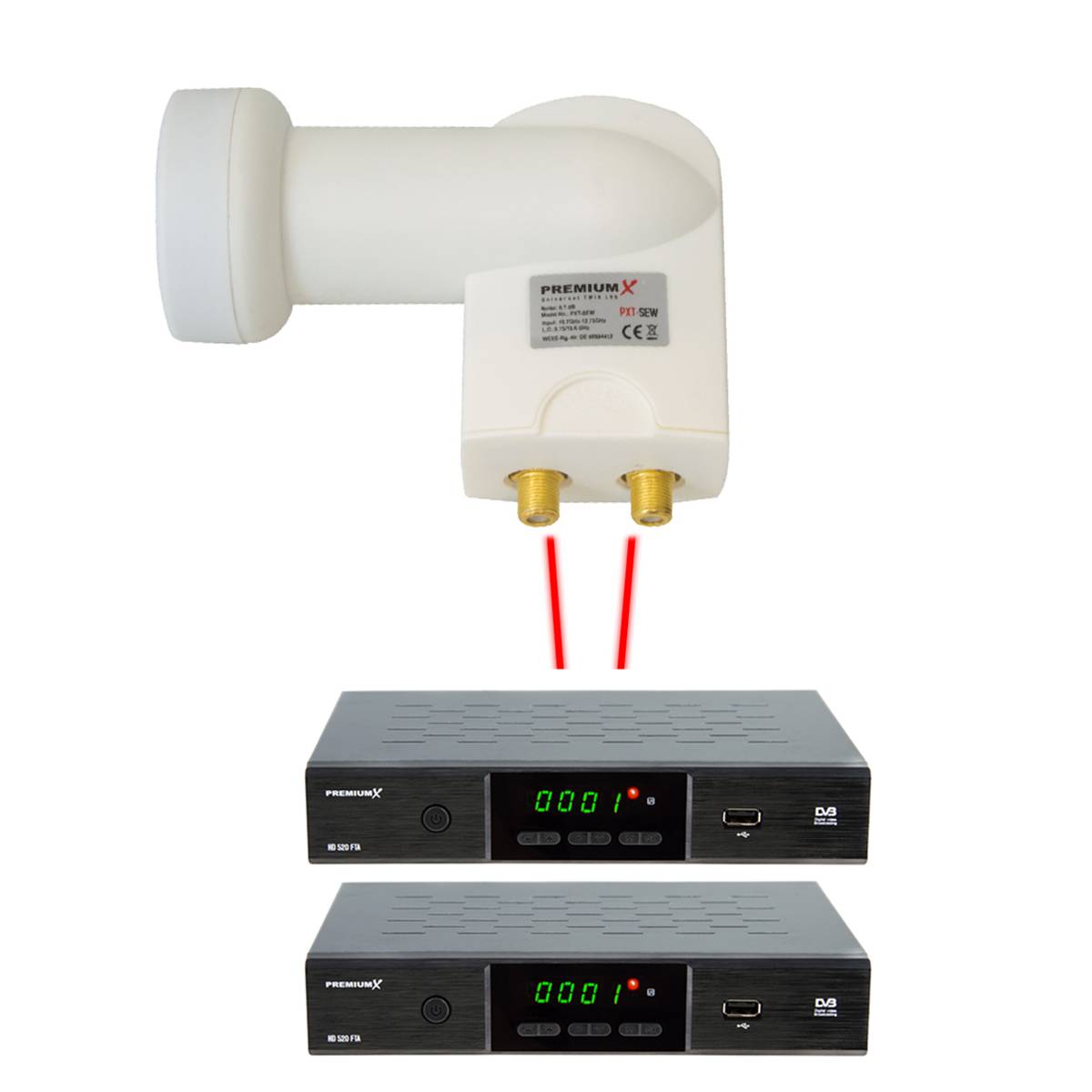 PremiumX Satelliten-Komplettanlage 80cm Satellitenschüssel Aluminium Anthrazit Twin LNB 4x F-Stecker, SAT bis 2 Teilnehmer