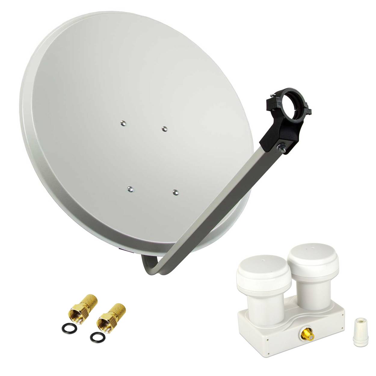 PremiumX Satelliten-Komplettanlage 80cm Satellitenschüssel Aluminium LNB Single Monoblock Astra Hotbird, 2 SAT für 1 Teilnehmer
