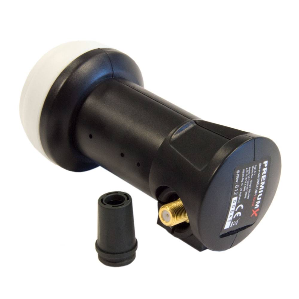 PremiumX Satelliten-Komplettanlage 60cm Satellitenschüssel Anthrazit SAT Deluxe Single LNB 10m Kupfer Kabel 2x F-Stecker