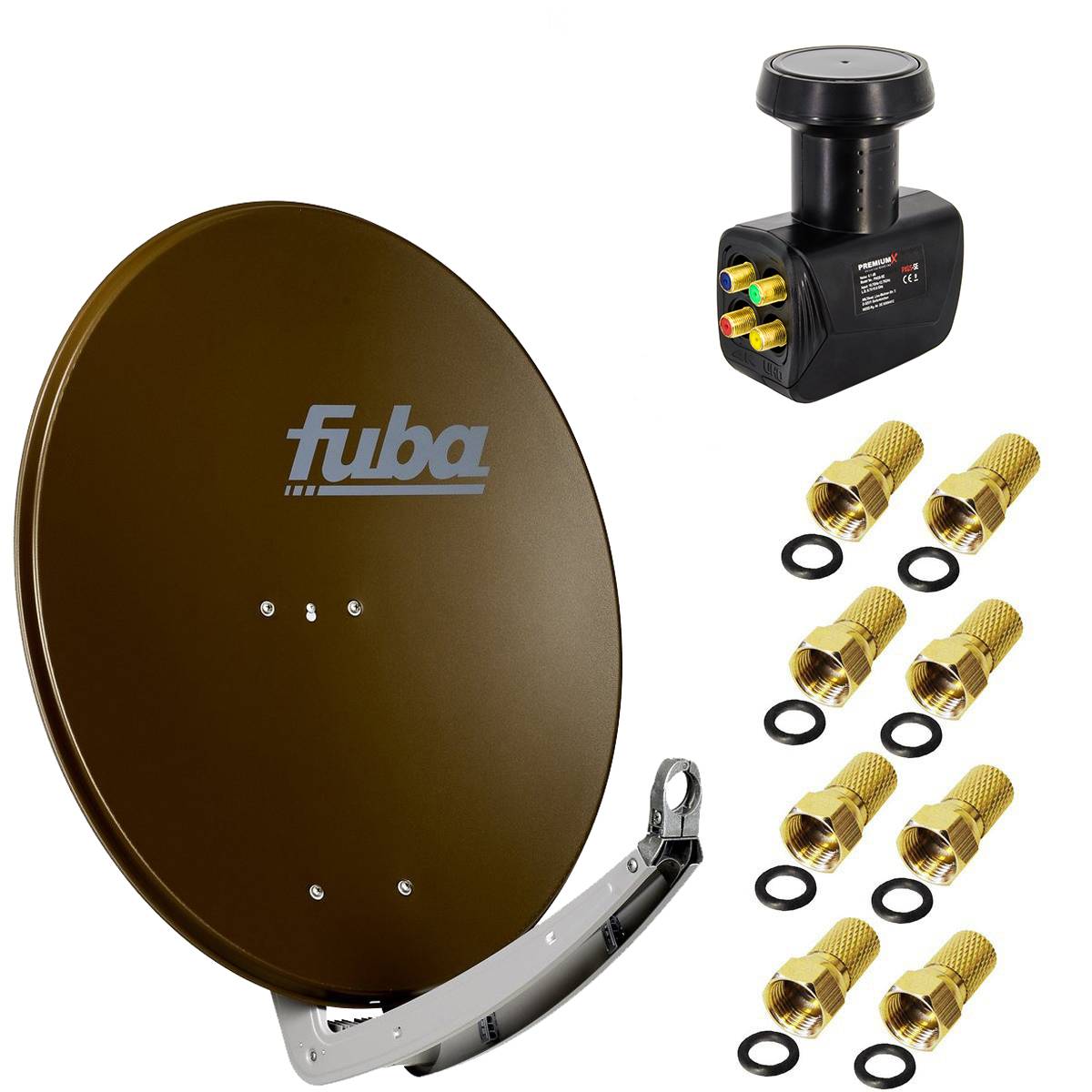 Premium X Satelliten-Komplettanlage Fuba DAA 780 B Satellitenschüssel Alu Braun Quad LNB schwarz 8x F-Stecker für 4 Teilnehmer
