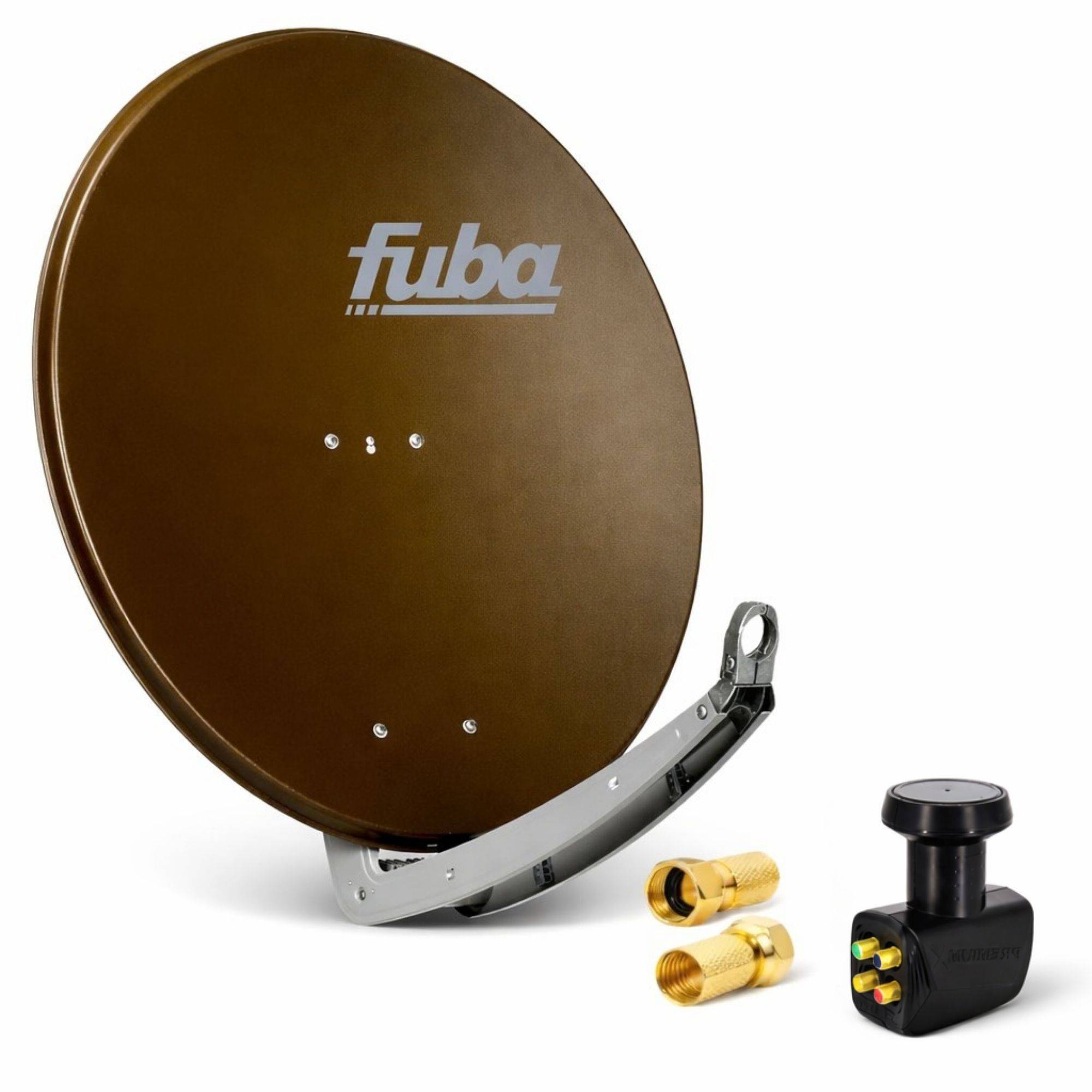 Premium X Satelliten-Komplettanlage Fuba DAA 780 B Satellitenschüssel Alu Braun Quad LNB schwarz 8x F-Stecker für 4 Teilnehmer