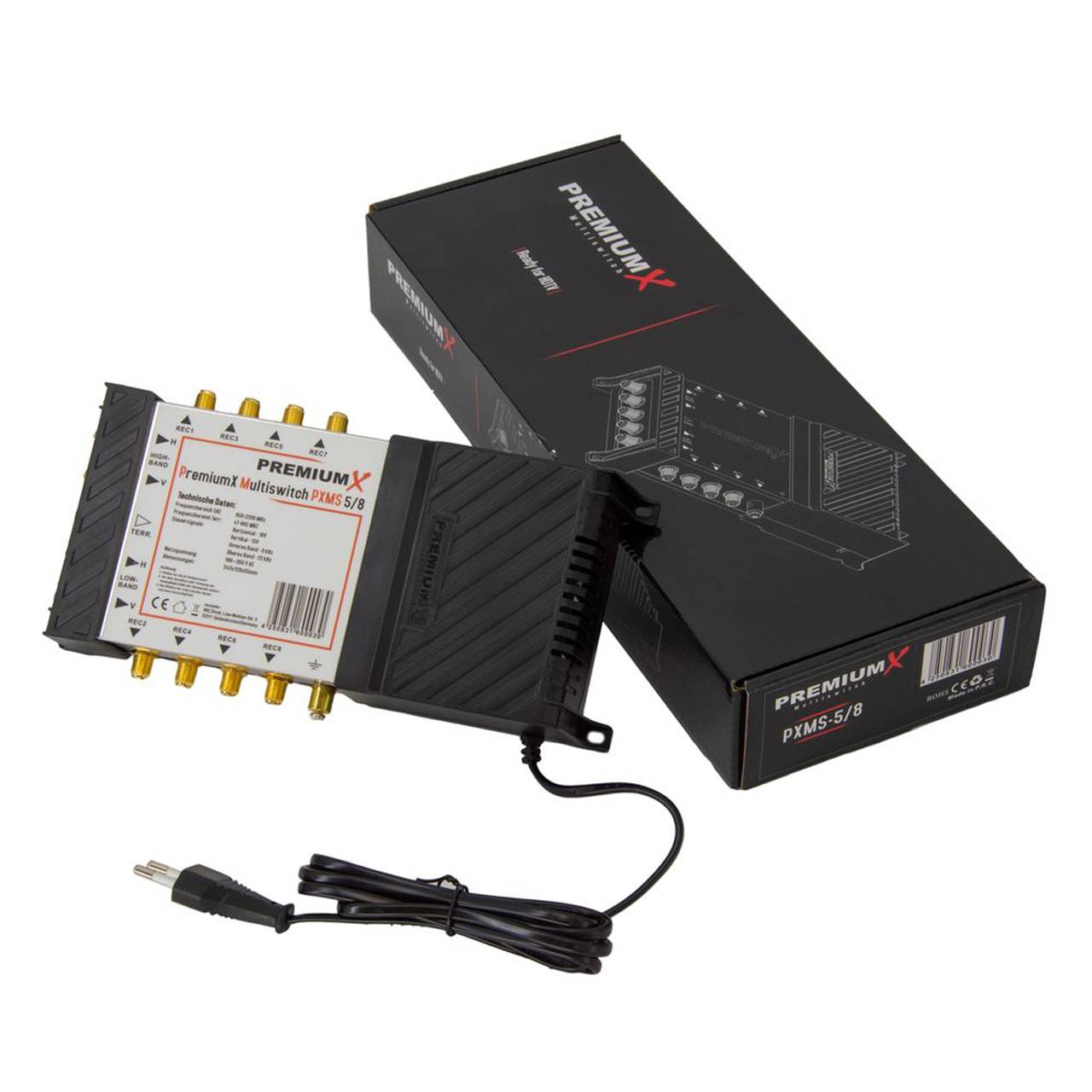 PremiumX Satelliten-Komplettanlage Fuba DAA 780 A Satellitenschüssel Alu Anthrazit 5/8 Multischalter Quattro LNB 24x F-Stecker, 1 SAT 8 Teilnehmer