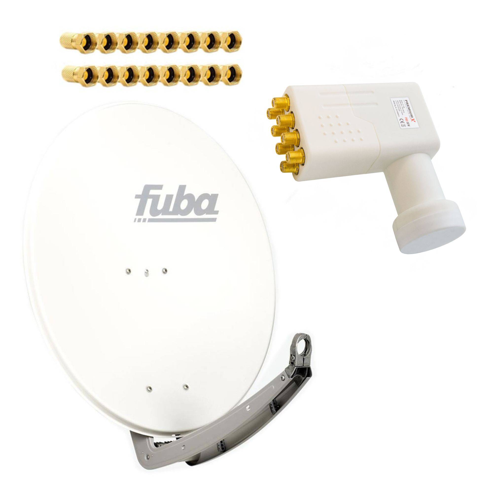 Premium X Satelliten-Komplettanlage Fuba DAA 780 W Satellitenschüssel Alu Weiß Octo LNB 16x F-Stecker für 8 Teilnehmer