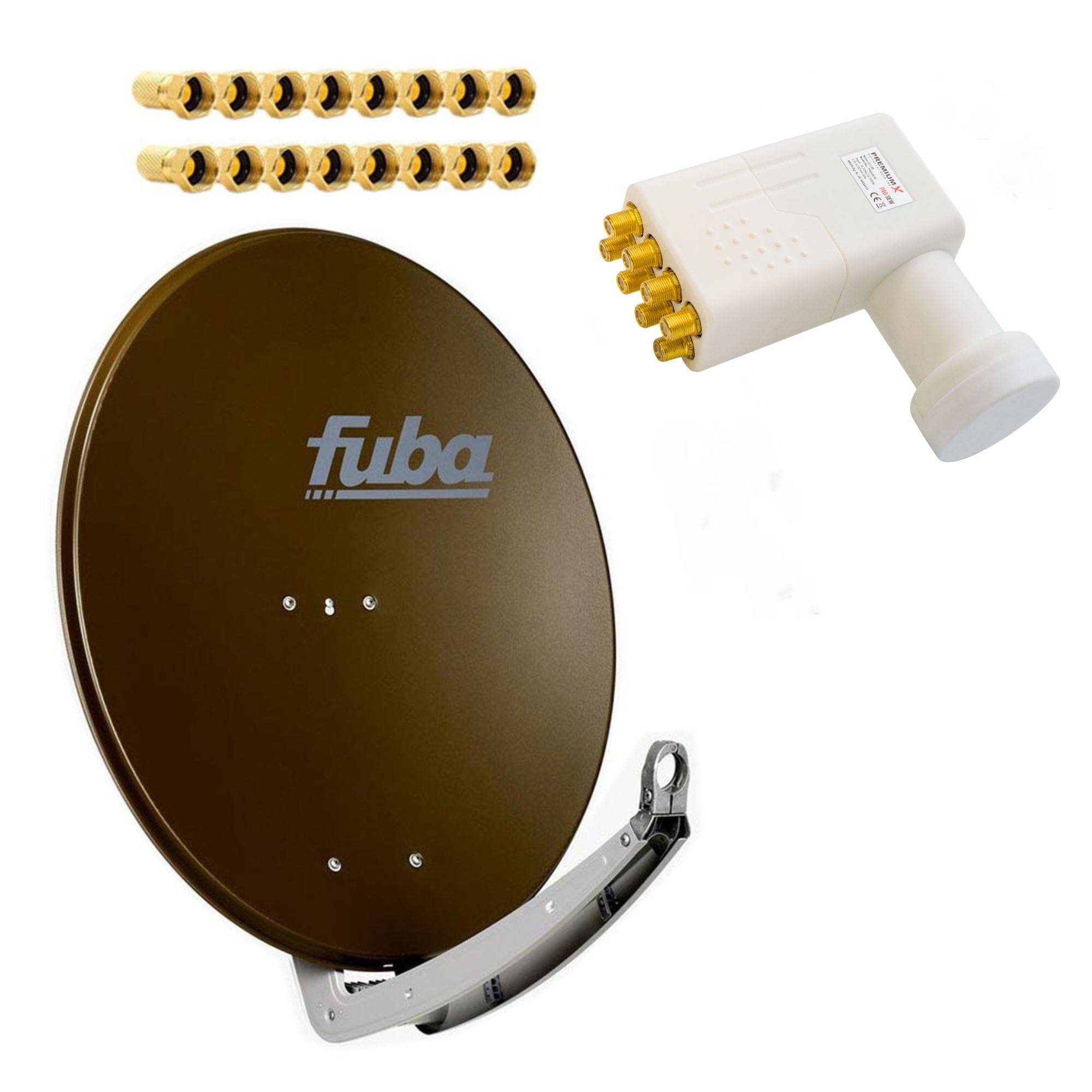 Premium X Satelliten-Komplettanlage Fuba DAA 850 B Satellitenschüssel Alu Braun Octo LNB 16x F-Stecker für 8 Teilnehmer