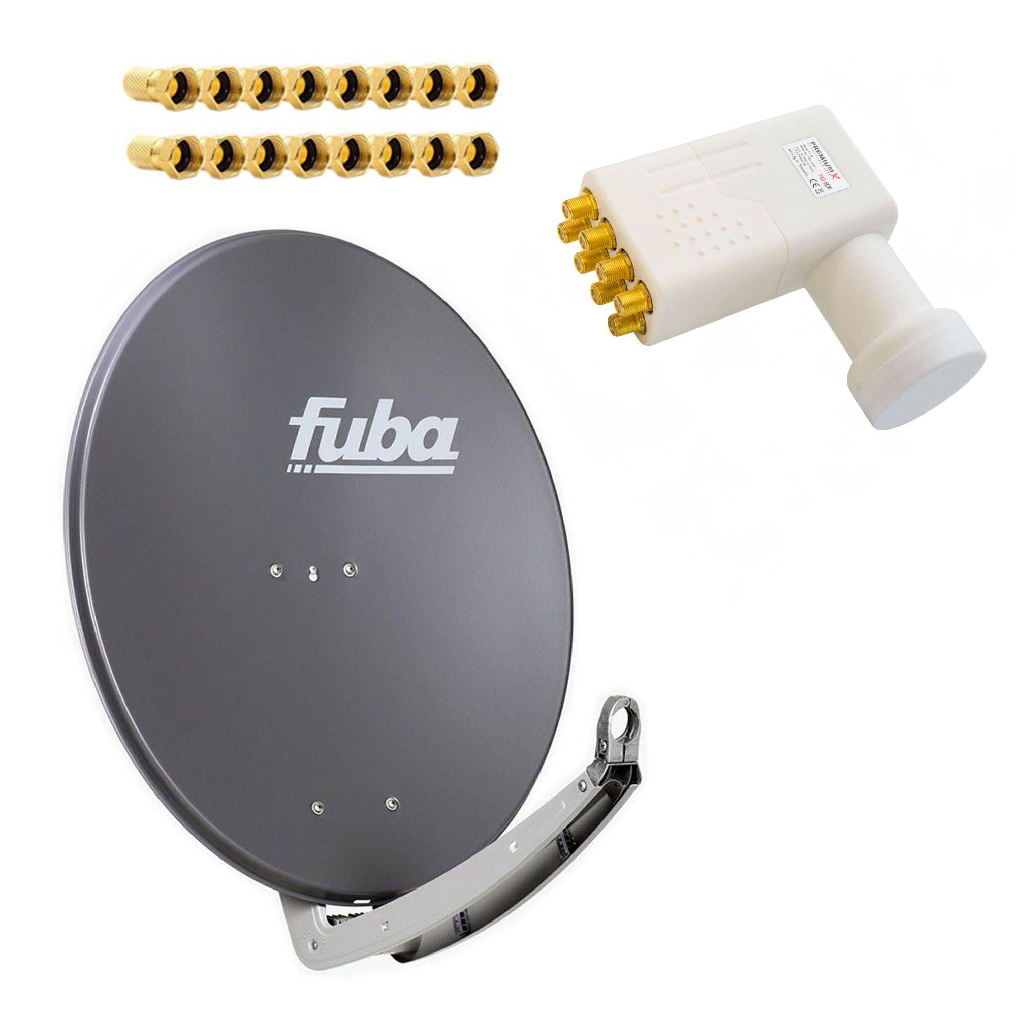 Premium X Satelliten-Komplettanlage Fuba DAA 780 A Satellitenschüssel Alu Anthrazit Octo LNB 16x F-Stecker für 8 Teilnehmer