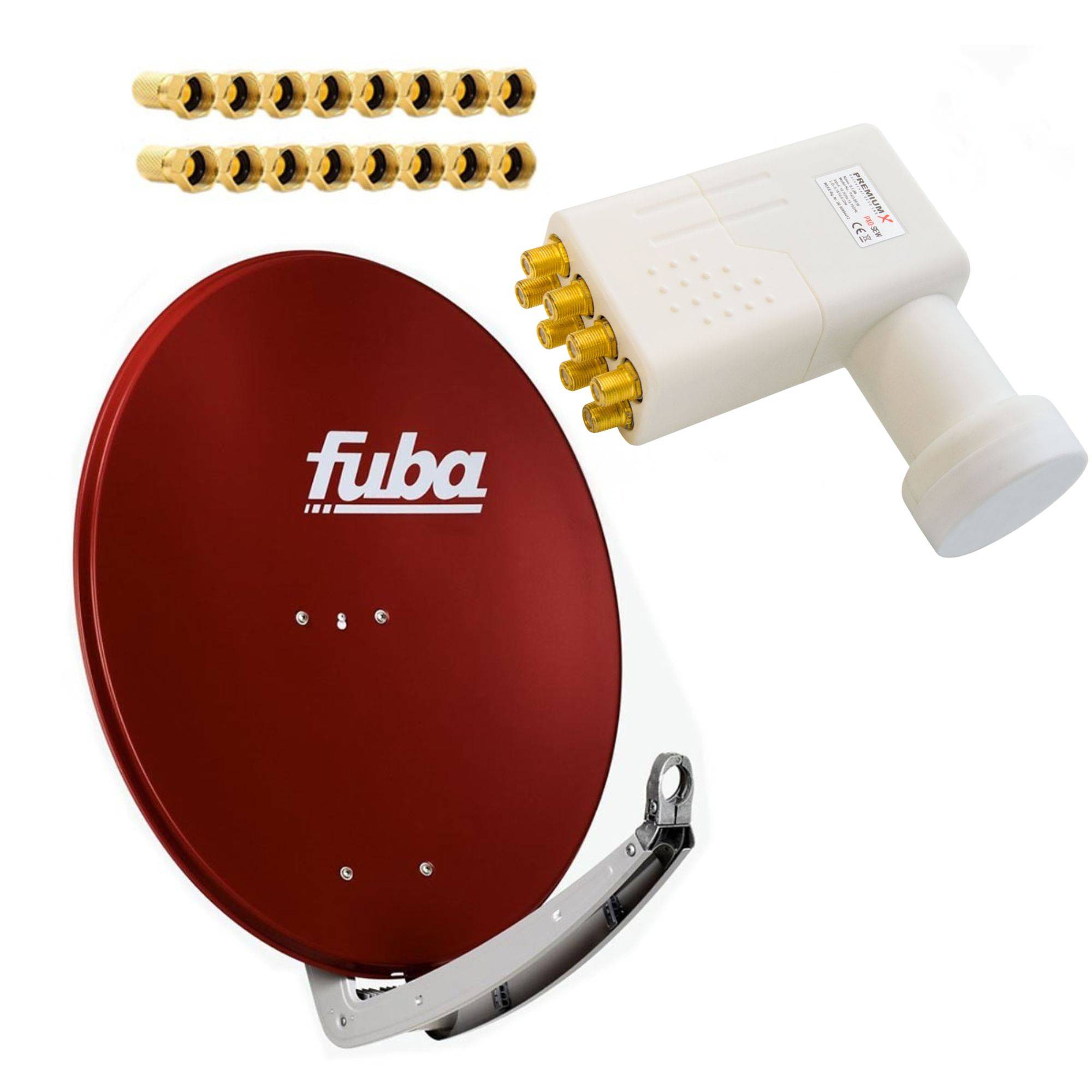 Premium X Satelliten-Komplettanlage Fuba DAA 850 R Satellitenschüssel Alu Rot Octo LNB 16x F-Stecker für 8 Teilnehmer