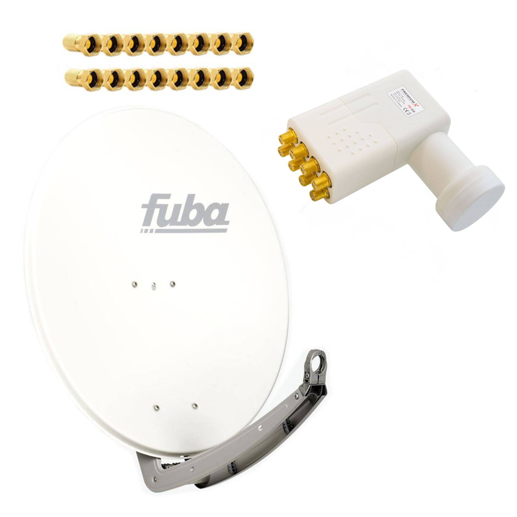 Premium X Satelliten-Komplettanlage Fuba DAA 850 W Satellitenschüssel Alu Weiß Octo LNB 16x F-Stecker für 8 Teilnehmer