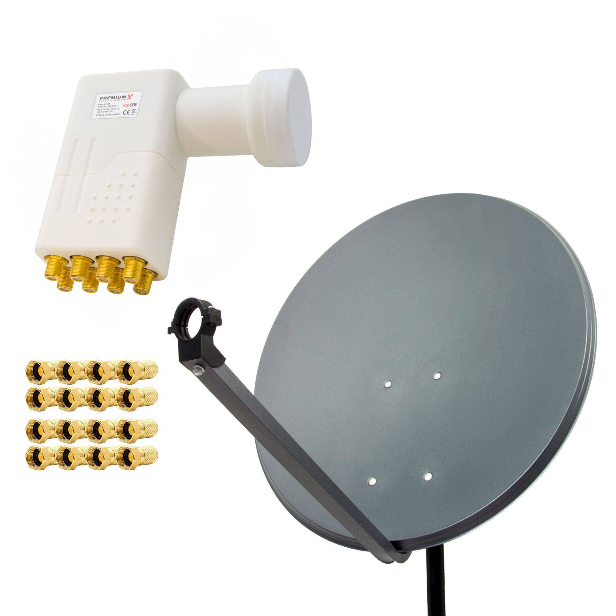 PremiumX Satelliten-Komplettanlage 80cm Satellitenschüssel ALU Anthrazit Satellitenantenne Octo LNB F-Stecker, SAT bis 8 Teilnehmer