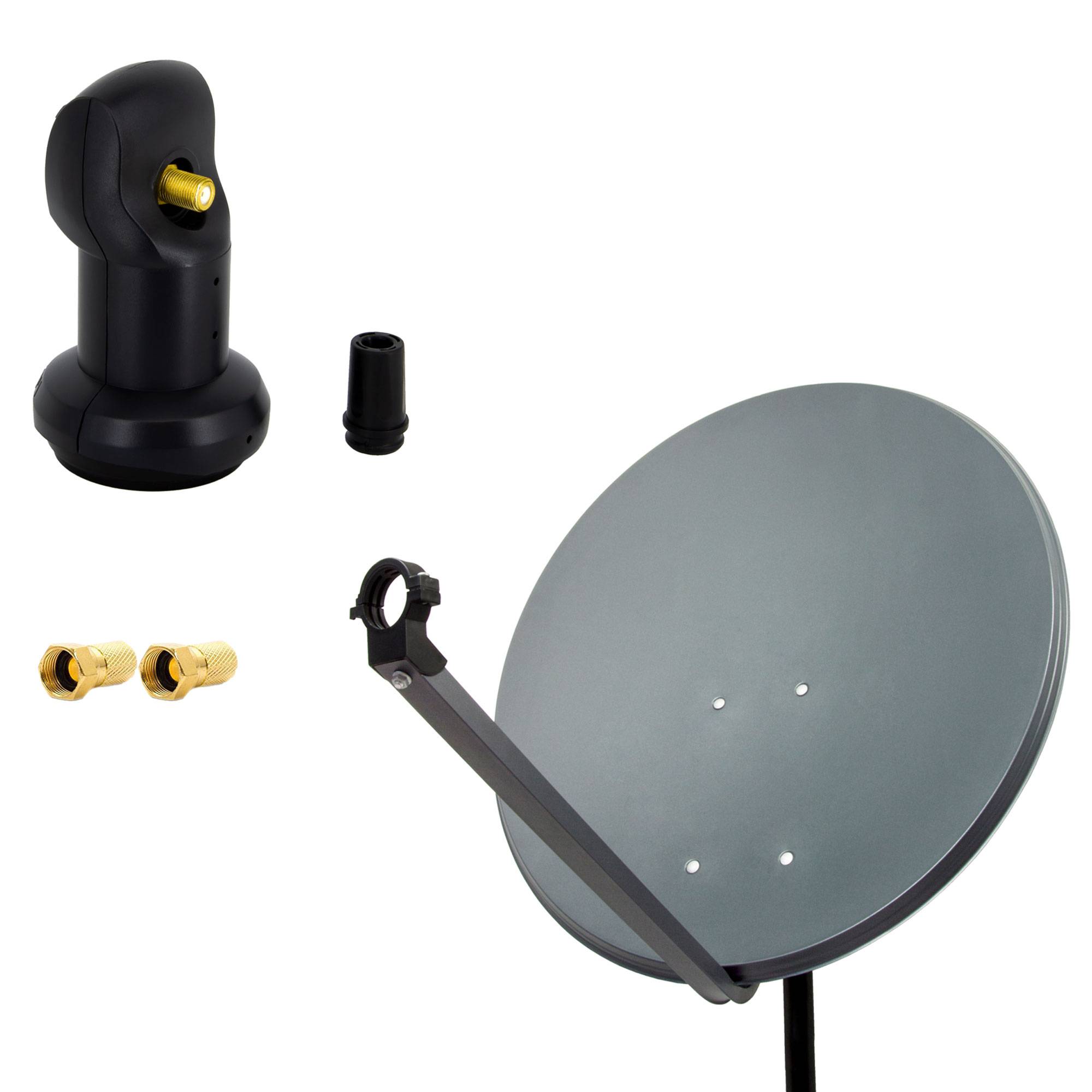 PremiumX Satelliten-Komplettanlage 60cm Satellitenschüssel Aluminium Anthrazit Satellitenantenne SAT Single LNB 2x F-Stecker
