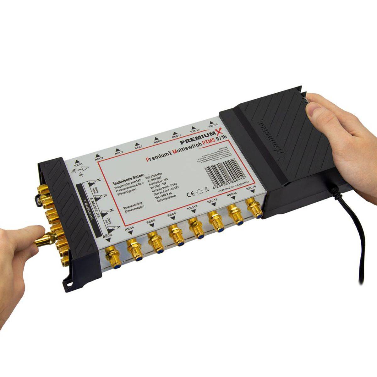 PremiumX Multischalter Set 9/16 Multiswitch 2x Quattro LNB 48x F-Stecker, Satverteiler 2 SAT für 16 Teilnehmer HDTV FullHD 4K UHD 8K