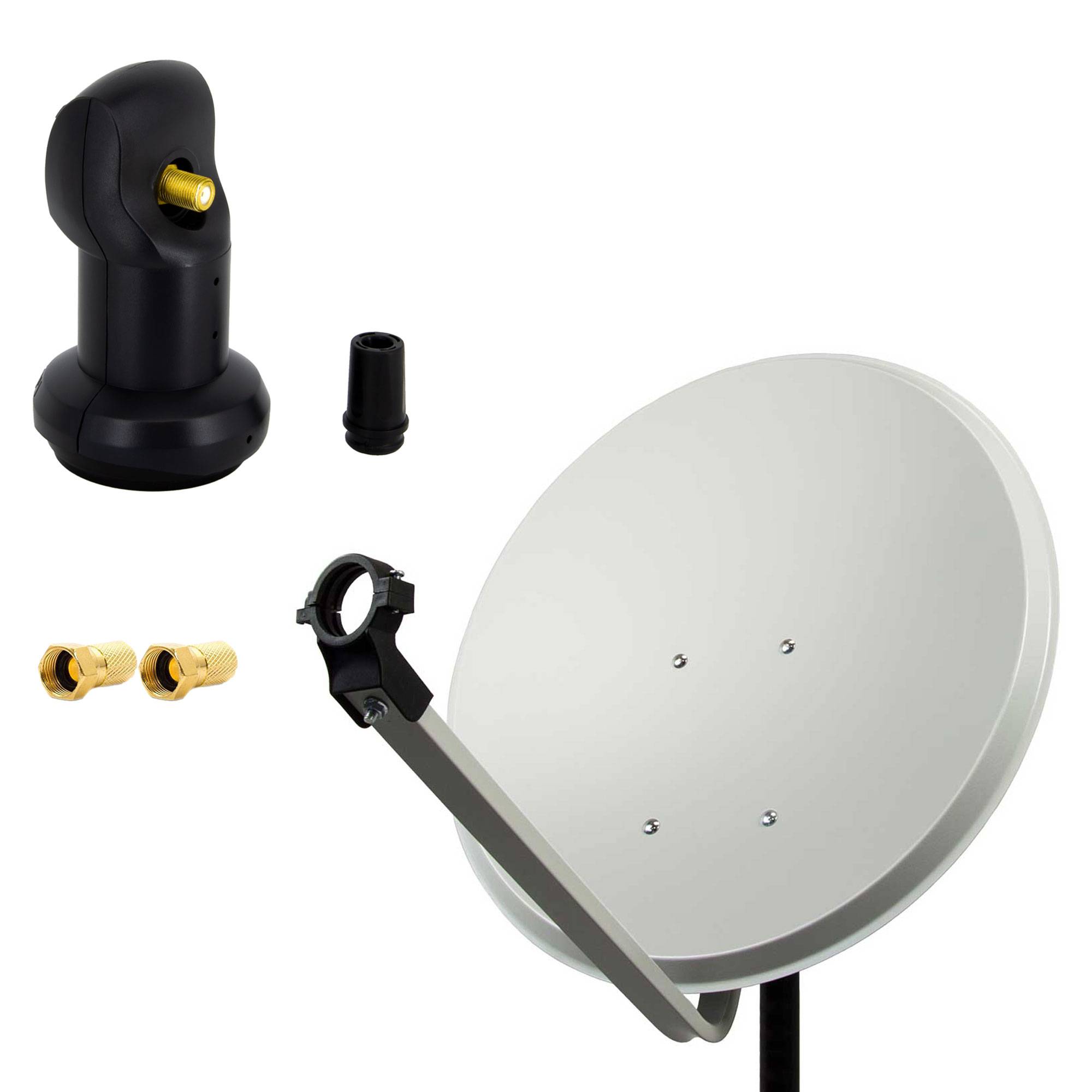 PremiumX Satelliten-Komplettanlage 80cm Satellitenschüssel Stahl Hellgrau Satellitenantenne SAT Single LNB 2x F-Stecker 1 Teilnehmer