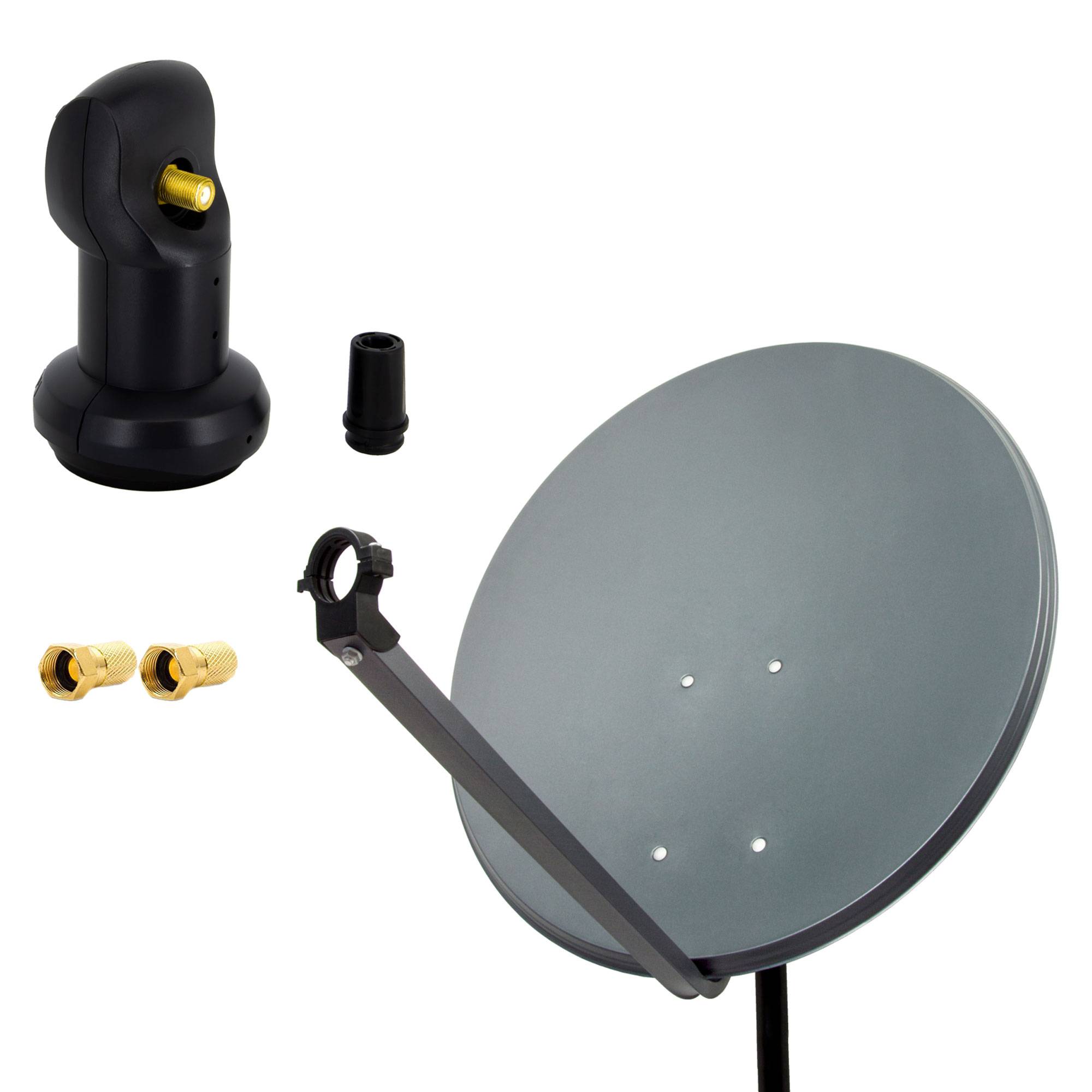 PremiumX Satelliten-Komplettanlage 80cm Satellitenschüssel ALU Anthrazit Satellitenantenne Single LNB F-Stecker, SAT für 1 Teilnehmer