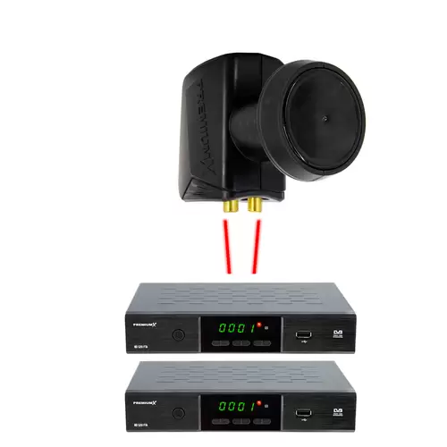 PremiumX Satelliten-Komplettanlage 80cm Satellitenschüssel ALU Rot Satellitenantenne Twin LNB 4x F-Stecker, SAT bis 2 Teilnehmer PremiumX Satelliten-Komplettanlage 80cm Satellitenschüssel ALU Rot Satellitenantenne Twin LNB 4x F-Stecker, SAT bis 2 Teilnehmer