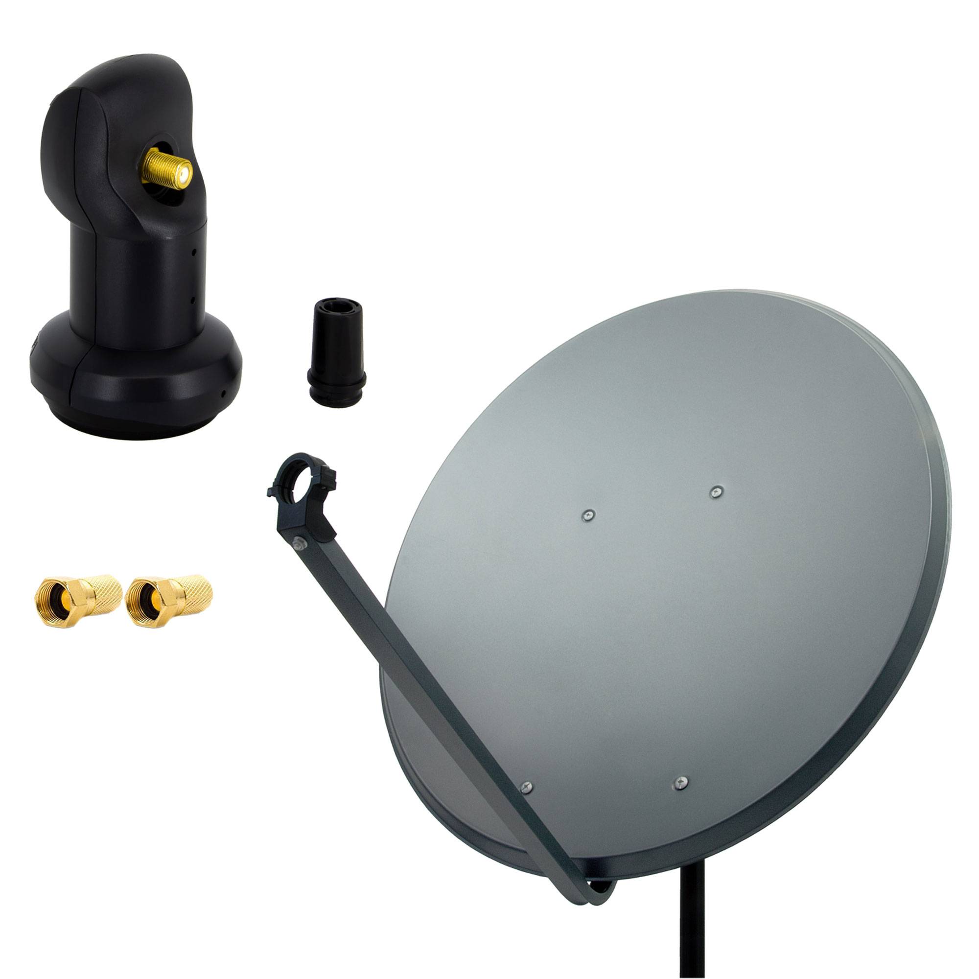 PremiumX Satelliten-Komplettanlage 100cm Satellitenschüssel Aluminium Anthrazit Antenne Single LNB F-Stecker, SAT für 1 Teilnehmer