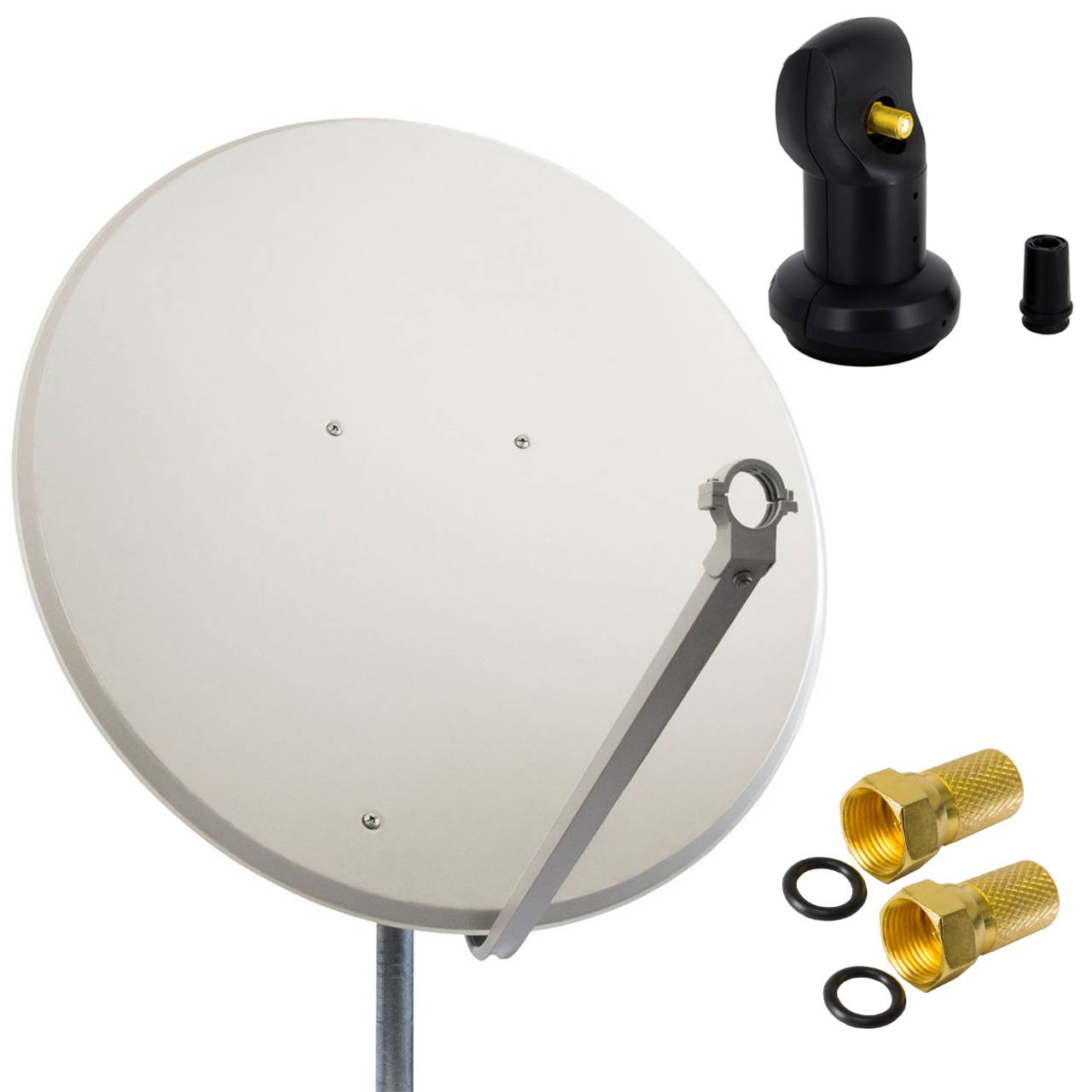 PremiumX Satelliten-Komplettanlage 100cm Satellitenschüssel Hellgrau Satellitenantenne Single LNB 2x F-Stecker, SAT für 1 Teilnehmer