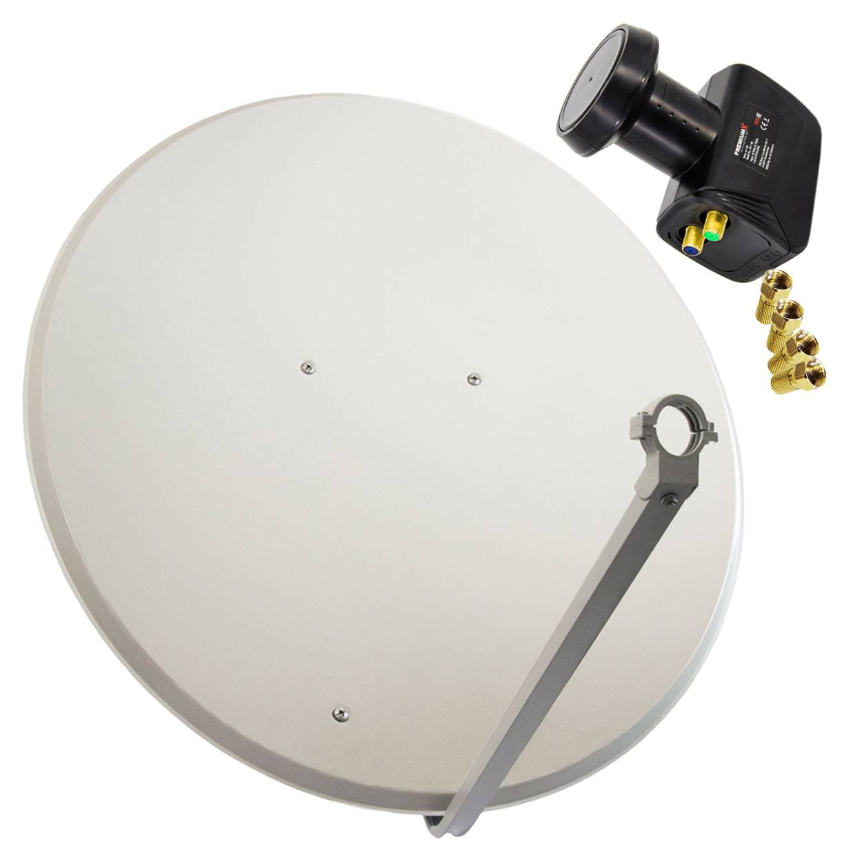 PremiumX Satelliten-Komplettanlage 100cm Satellitenschüssel Hellgrau Satellitenantenne Twin LNB F-Stecker, SAT bis 2 Teilnehmer
