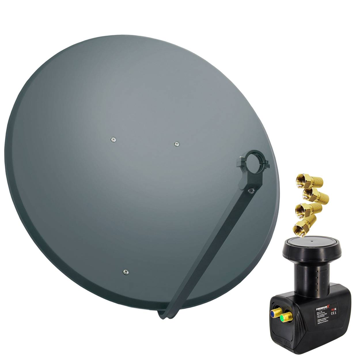 PremiumX Satelliten-Komplettanlage 100cm Satellitenschüssel Anthrazit Satellitenantenne Twin LNB F-Stecker, SAT bis 2 Receiver
