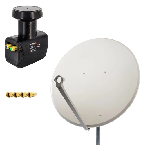 PremiumX Satelliten-Komplettanlage 100cm Satellitenschüssel Aluminium Hellgrau Antenne Twin LNB F-Stecker, SAT bis 2 Teilnehmer PremiumX Satelliten-Komplettanlage 100cm Satellitenschüssel Aluminium Hellgrau Antenne Twin LNB F-Stecker, SAT bis 2 Teilnehmer