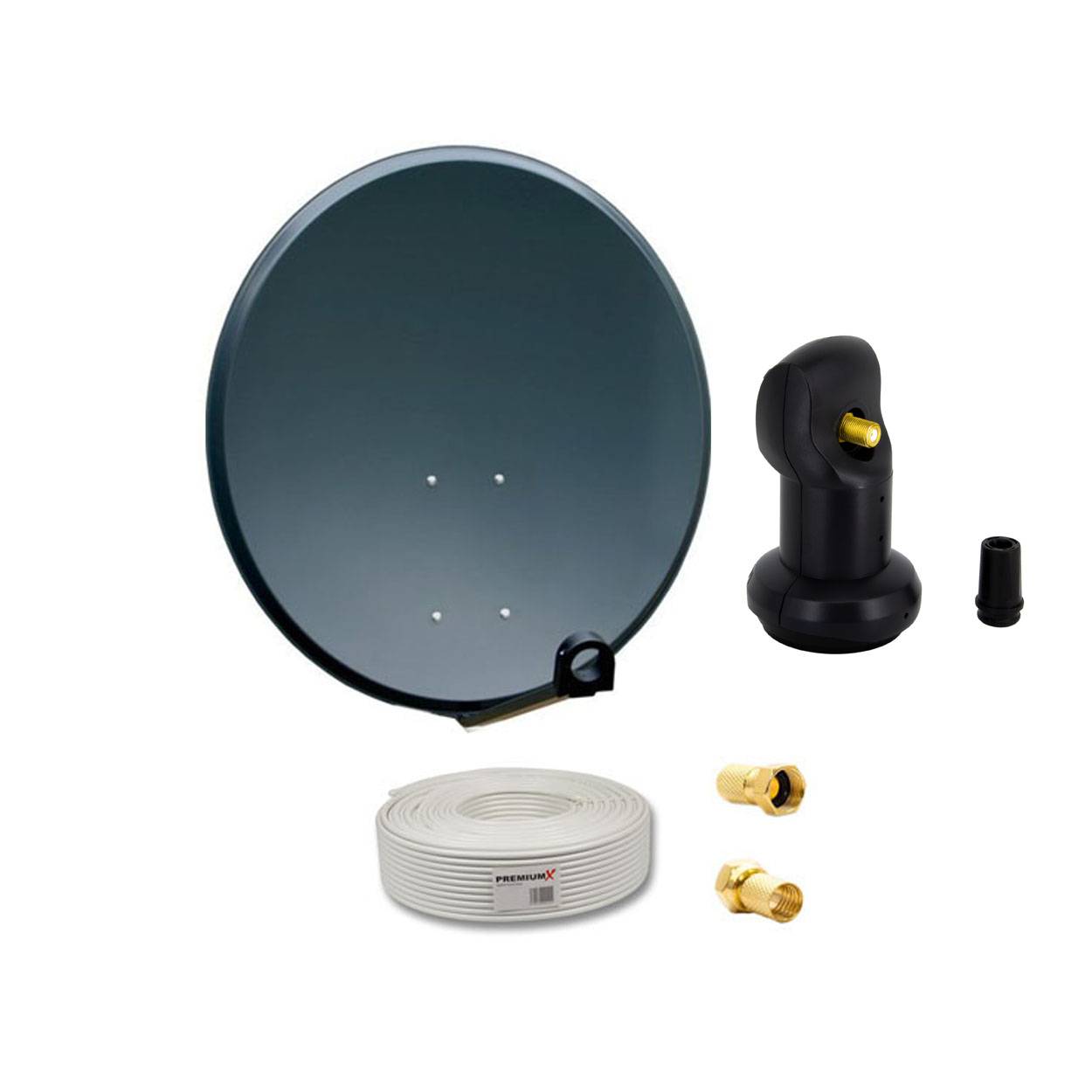 PremiumX Camping Sat Anlage 45cm Antenne Single LNB 10m Koaxialkabel 2x F-Stecker Camping Wohnwagen Satelliten-Komplettanlage