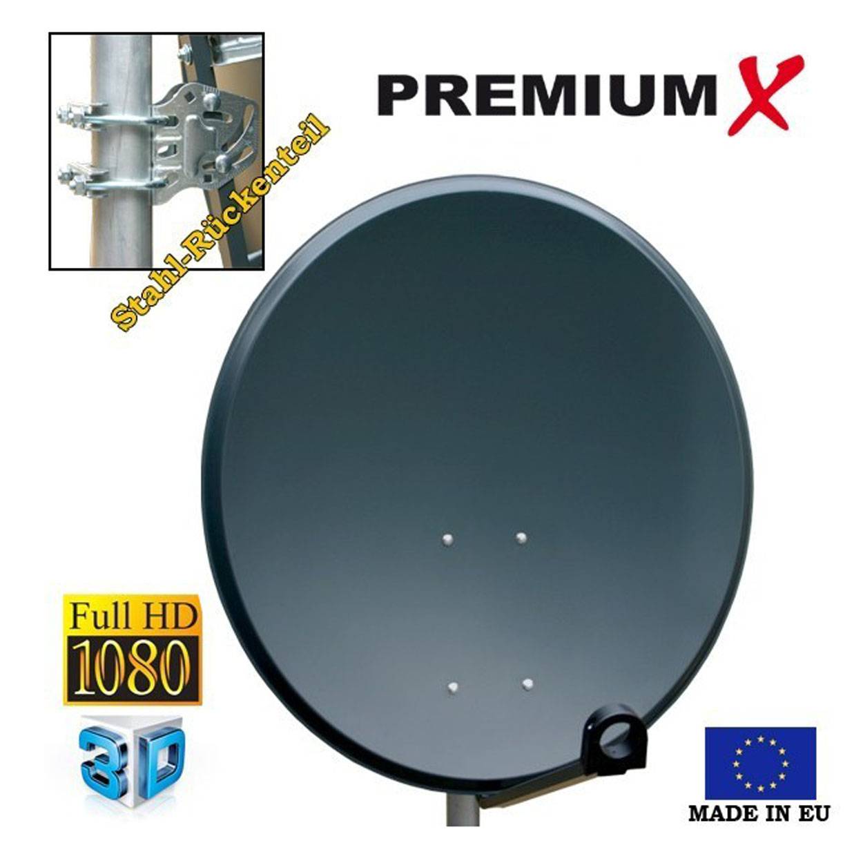 PremiumX Balkon Satelliten-Komplettanlage 4 Teilnehmer 60cm SAT Antenne Quad LNB 10m Kabel 8x F-Stecker Balkonhalter