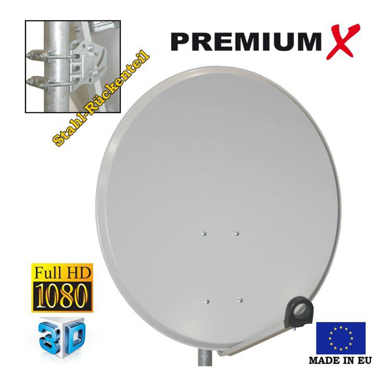 PremiumX Camping Satelliten-Komplettanlage 60cm Aluminium Satellitenschüssel Single LNB Dreibein-Stativ 3x Heringe