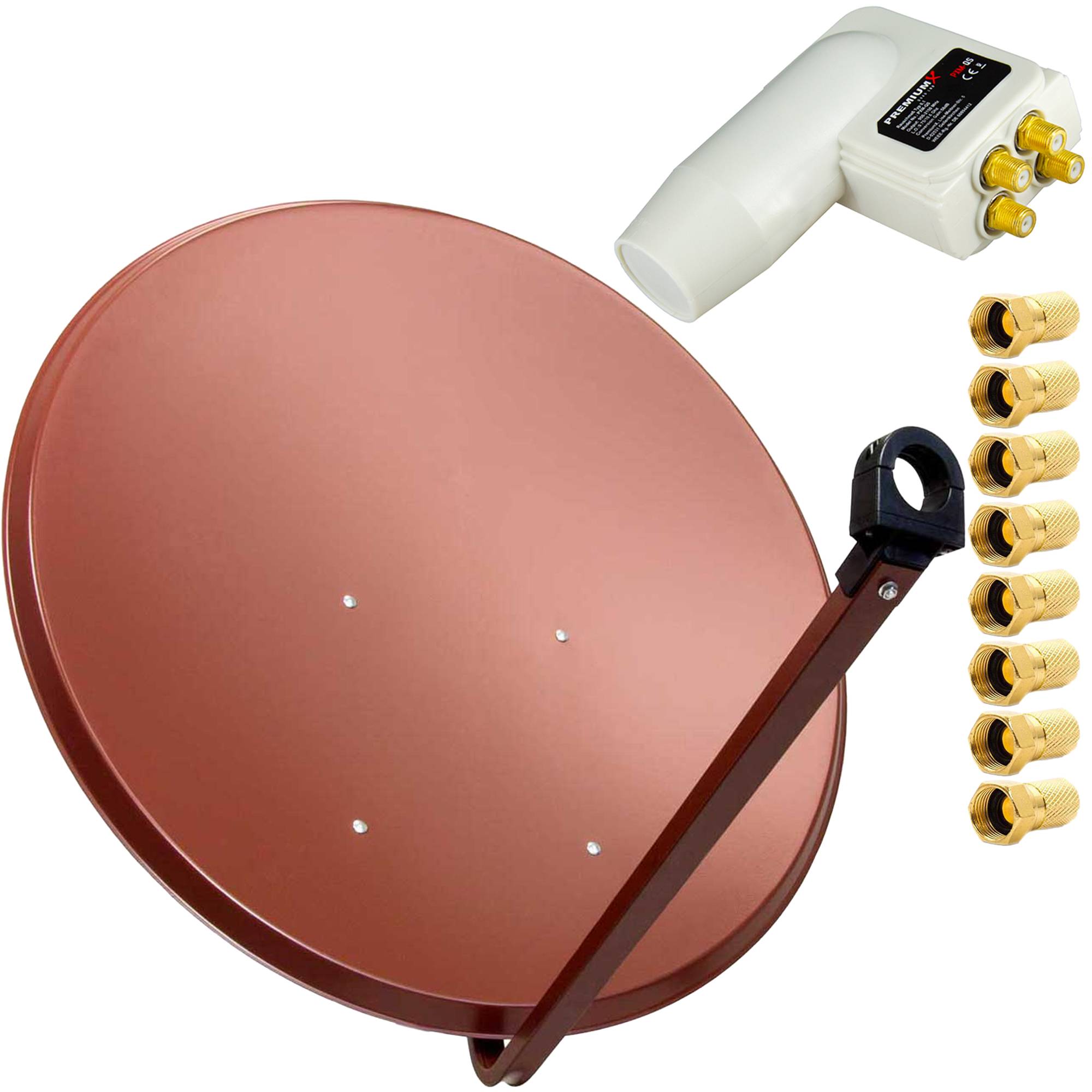 PremiumX Satelliten-Komplettanlage 100cm Satellitenschüssel Rot Antenne Quad LNB F-Stecker, SAT bis 4 Teilnehmer / Receiver
