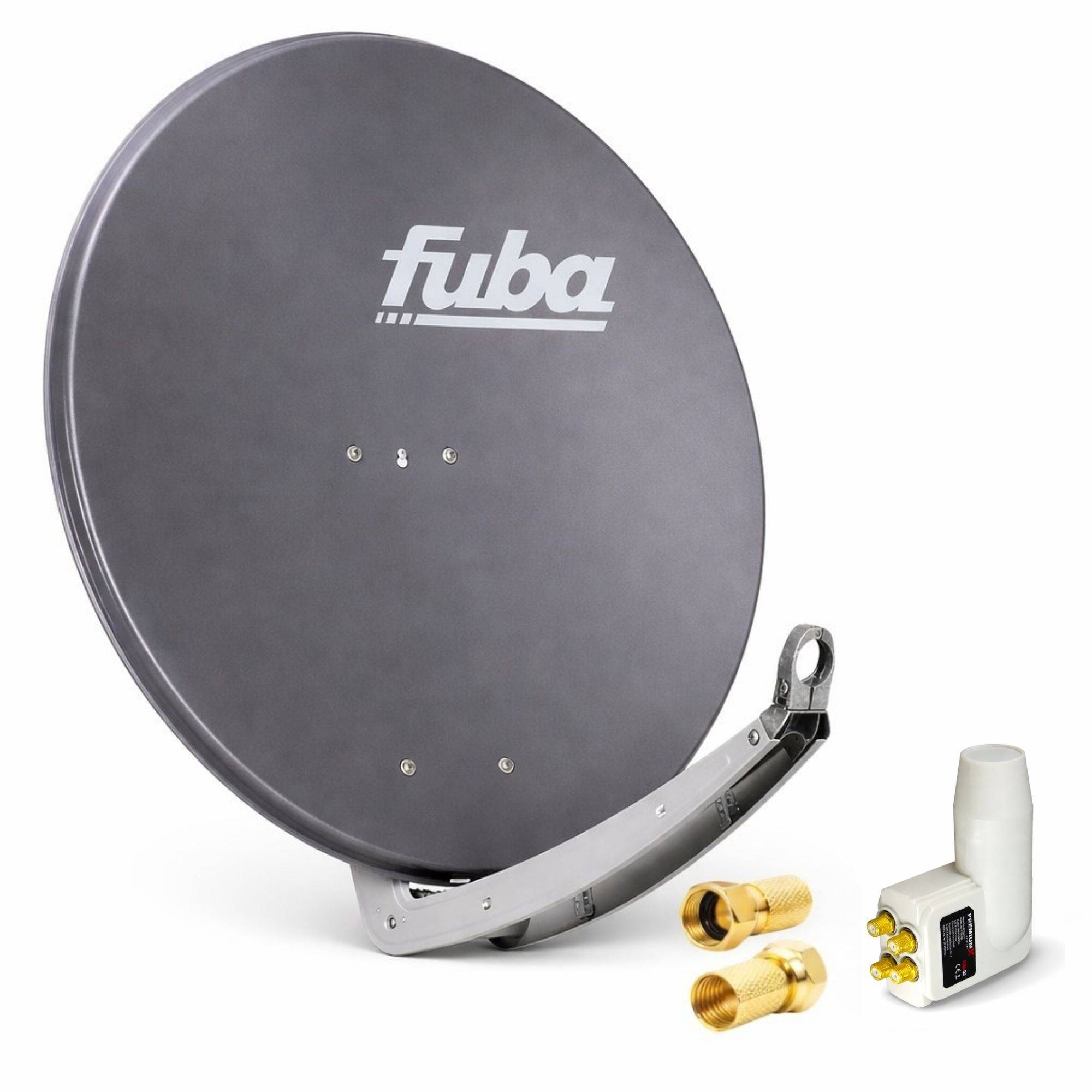 Premium X Satelliten-Komplettanlage Fuba DAA 850 A Satellitenschüssel Alu Anthrazit Quad LNB weiß 8x F-Stecker für 4 Teilnehmer