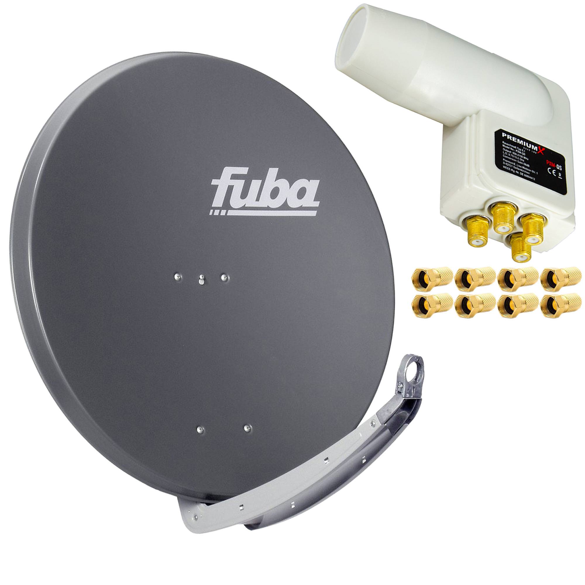 Premium X Satelliten-Komplettanlage Fuba DAA 850 A Satellitenschüssel Alu Anthrazit Quad LNB weiß 8x F-Stecker für 4 Teilnehmer