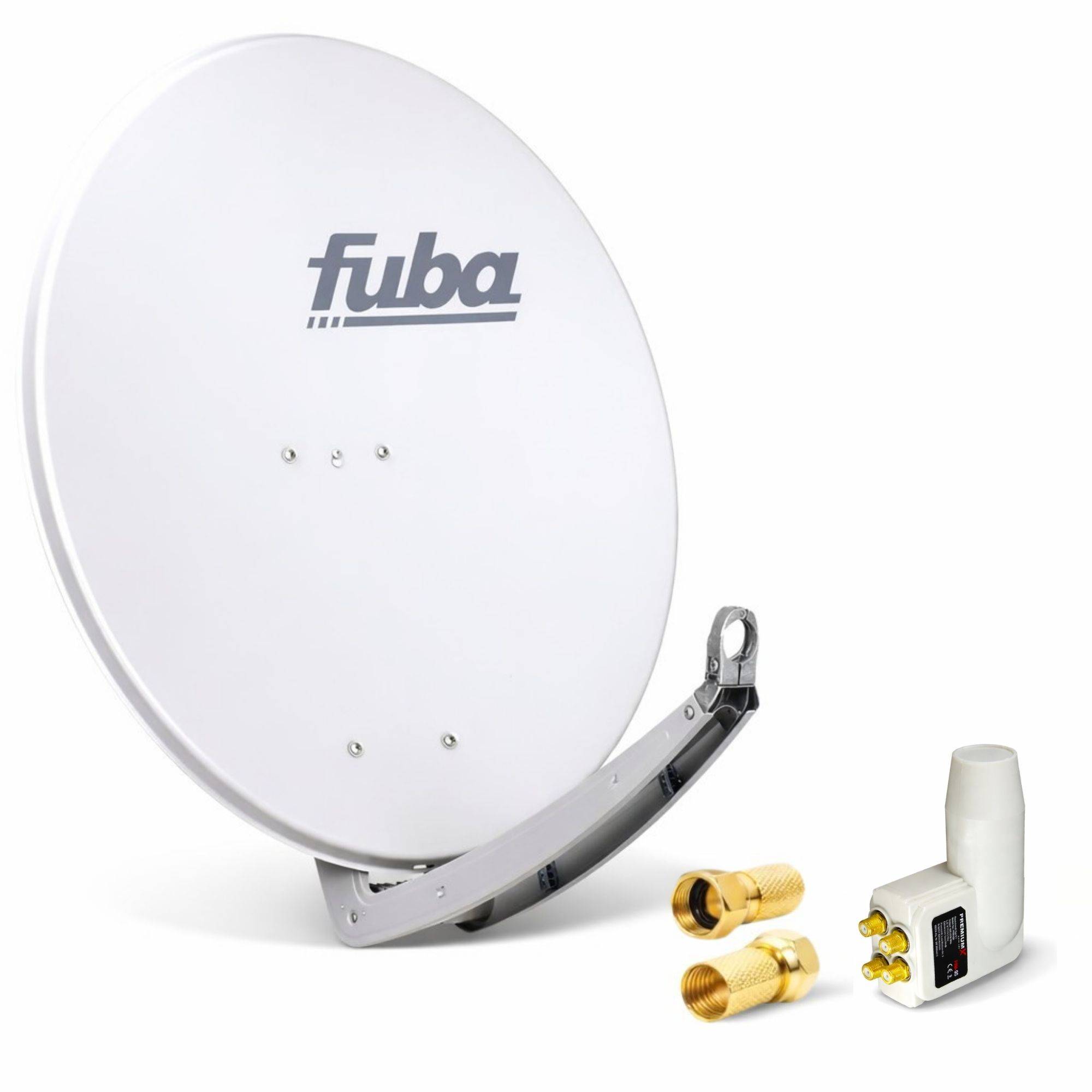 Premium X Satelliten-Komplettanlage Fuba DAA 850 G Satellitenschüssel Alu Grau Quad LNB weiß 8x F-Stecker für 4 Teilnehmer