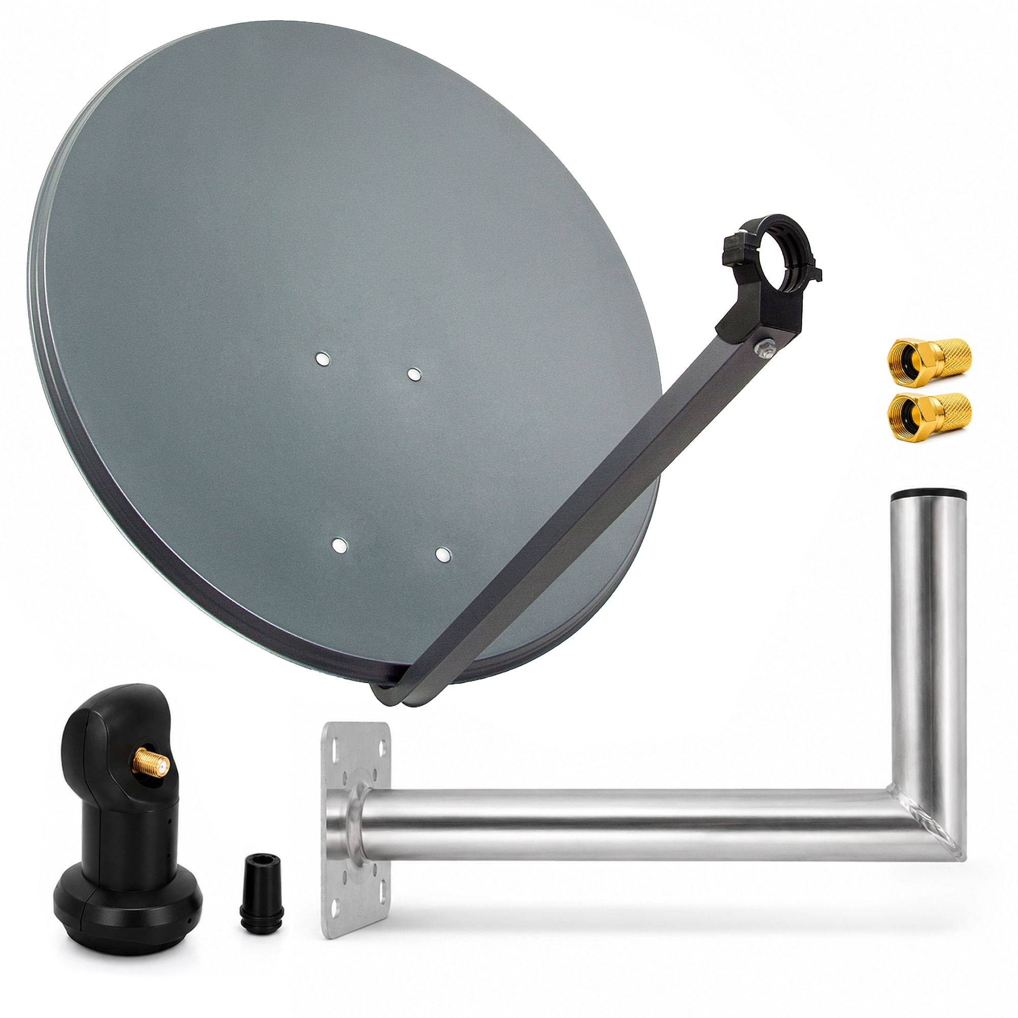 PremiumX SAT Anlage 60cm Anthrazit Satellitenantenne Satellitenschüssel Single LNB Wandhalter 45cm ALU 2x F-Stecker