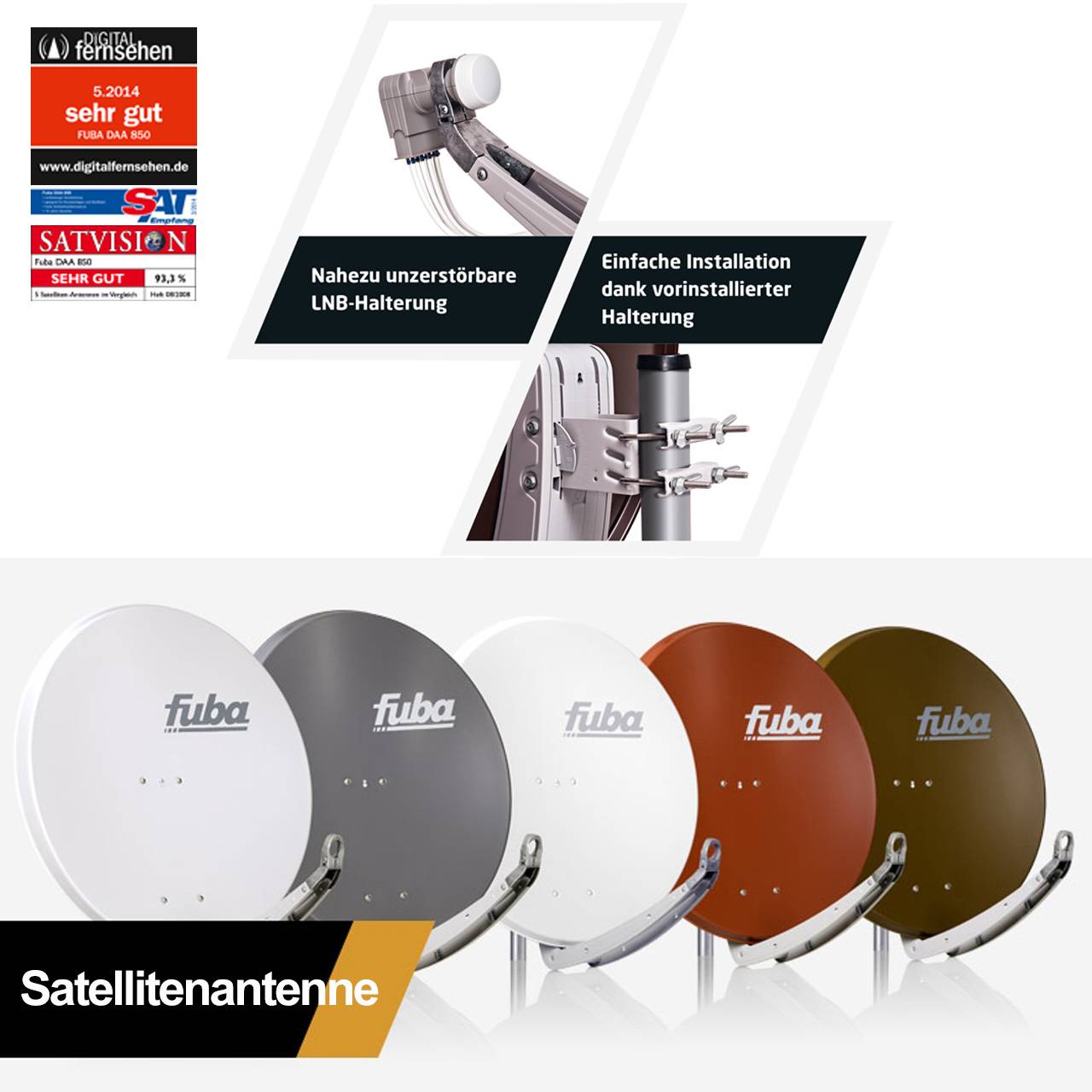PremiumX Satelliten-Komplettanlage Fuba DAA 850 G Satellitenschüssel Alu Grau 5/8 Multischalter Quattro LNB 24x F-Stecker, 1 SAT 8 Teilnehmer